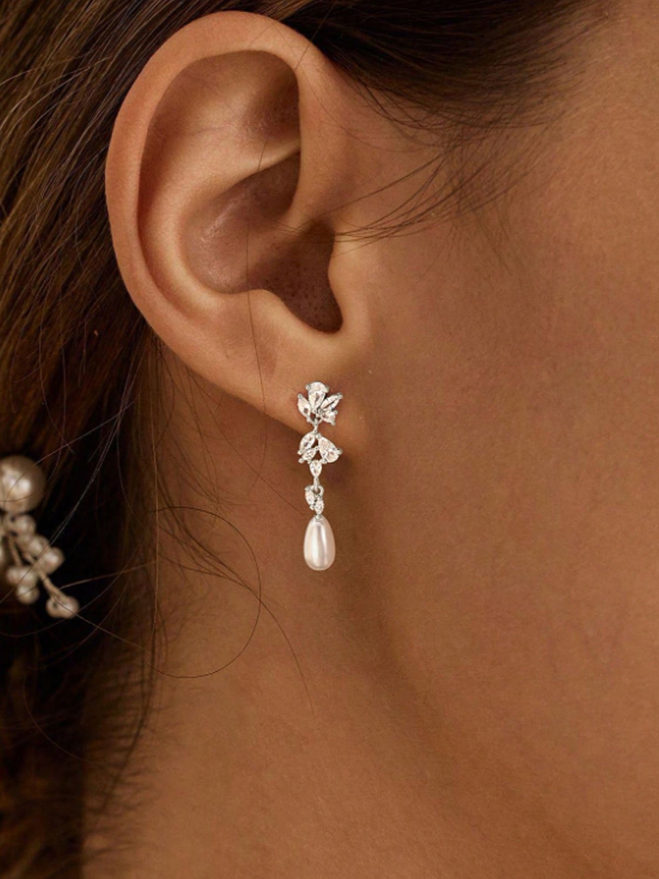 Silver Pearl Danglers Earrings