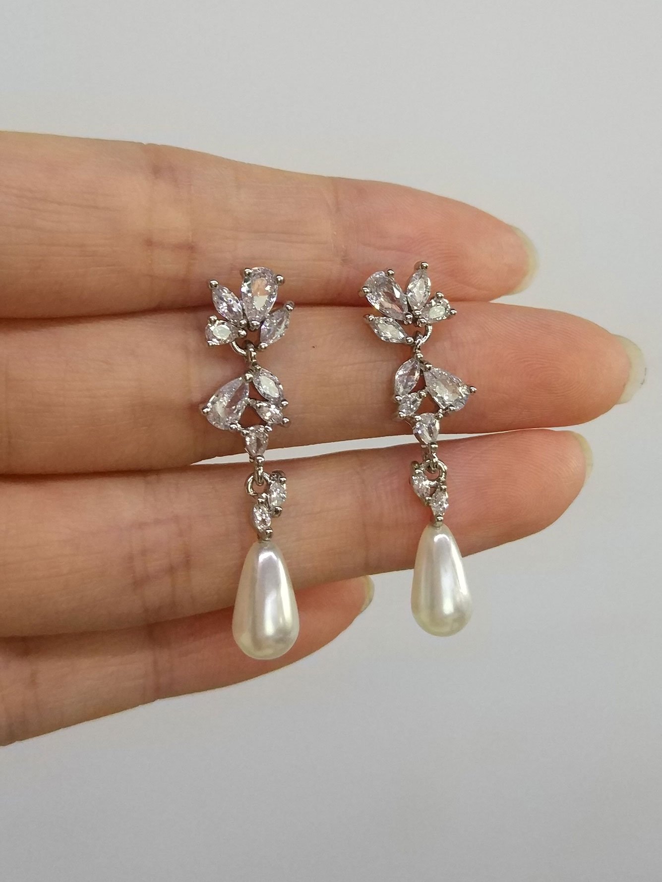 Silver Pearl Danglers Earrings