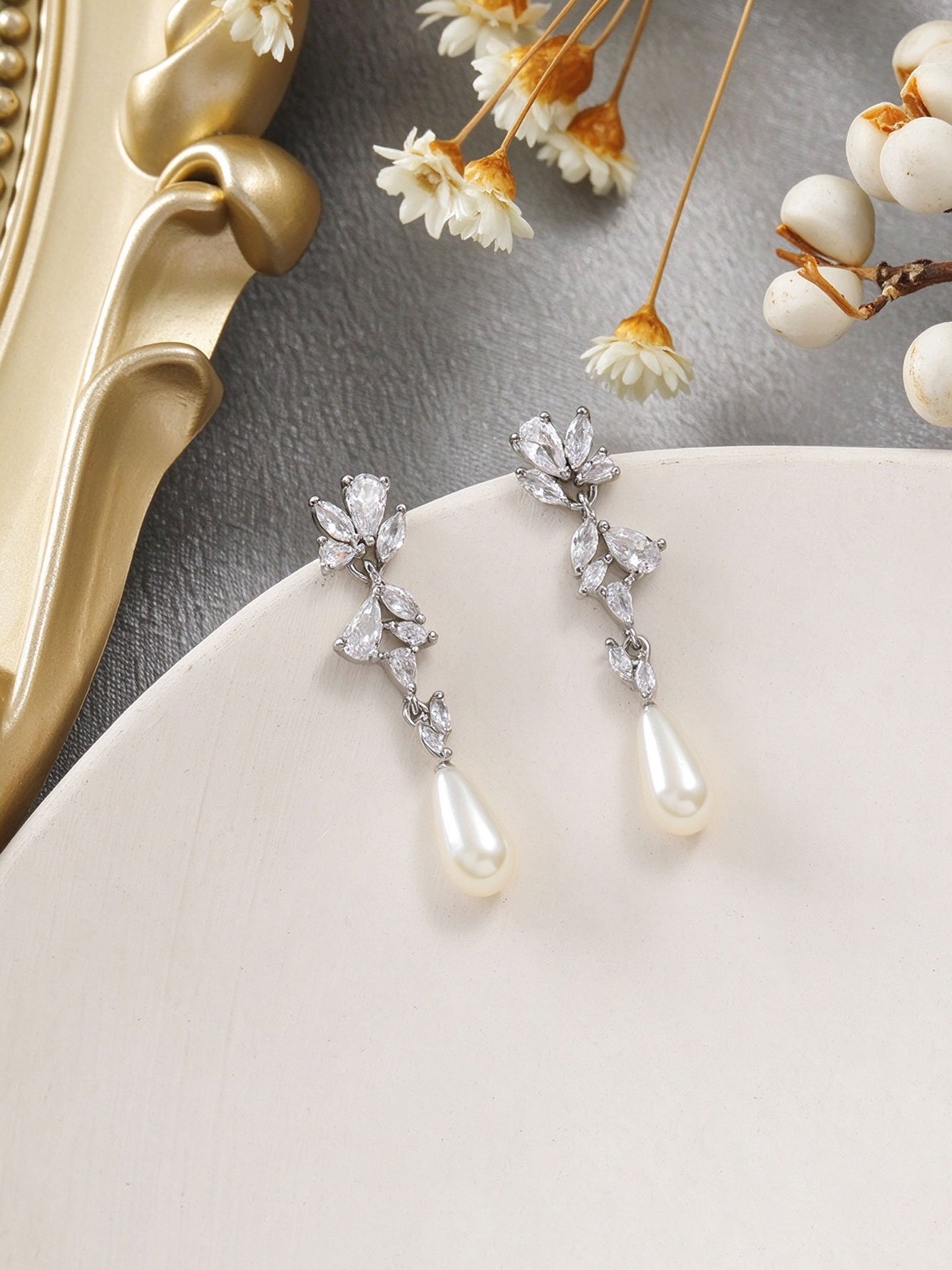 Silver Pearl Danglers Earrings
