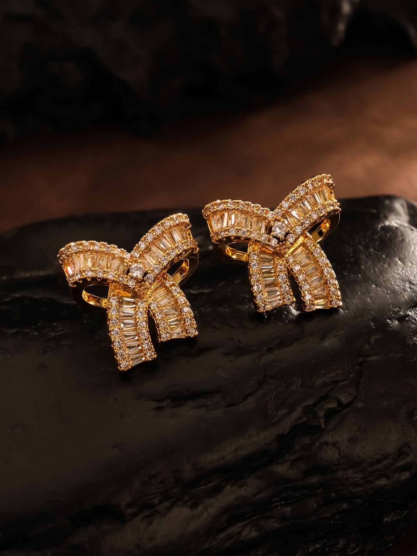 Gold Bow Stud Earrings