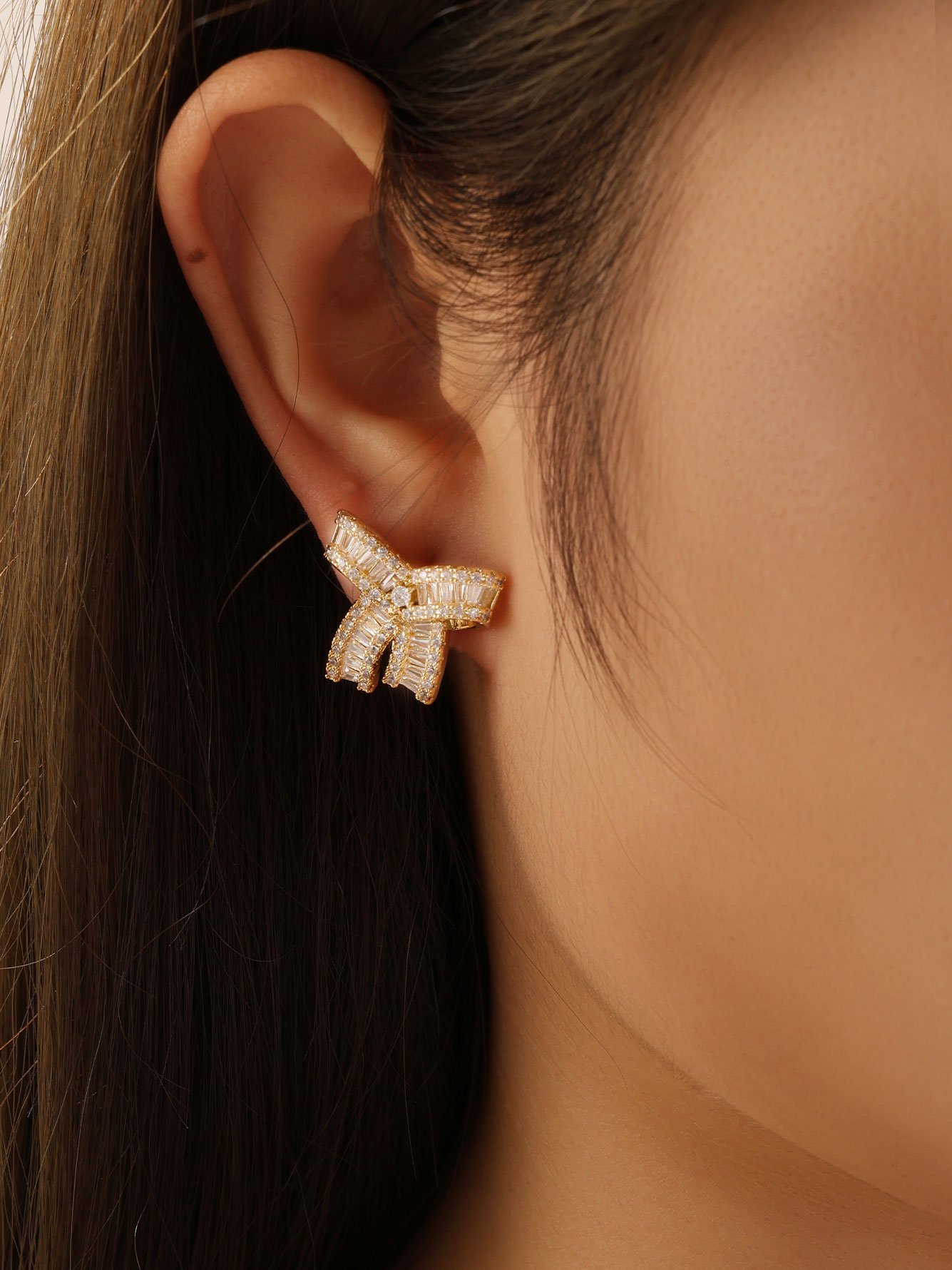 Gold Bow Stud Earrings