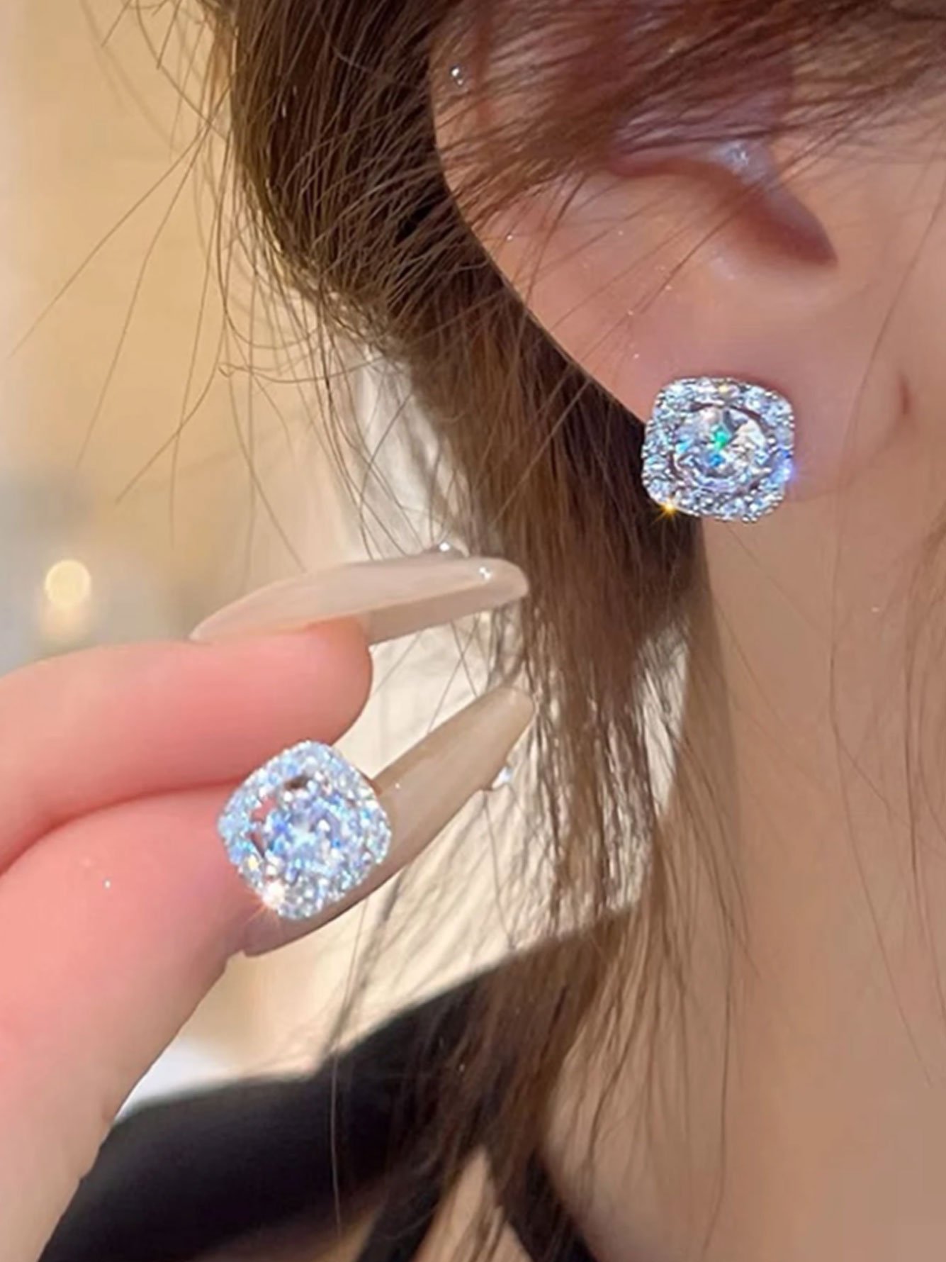Silver Crystal Stud Earrings