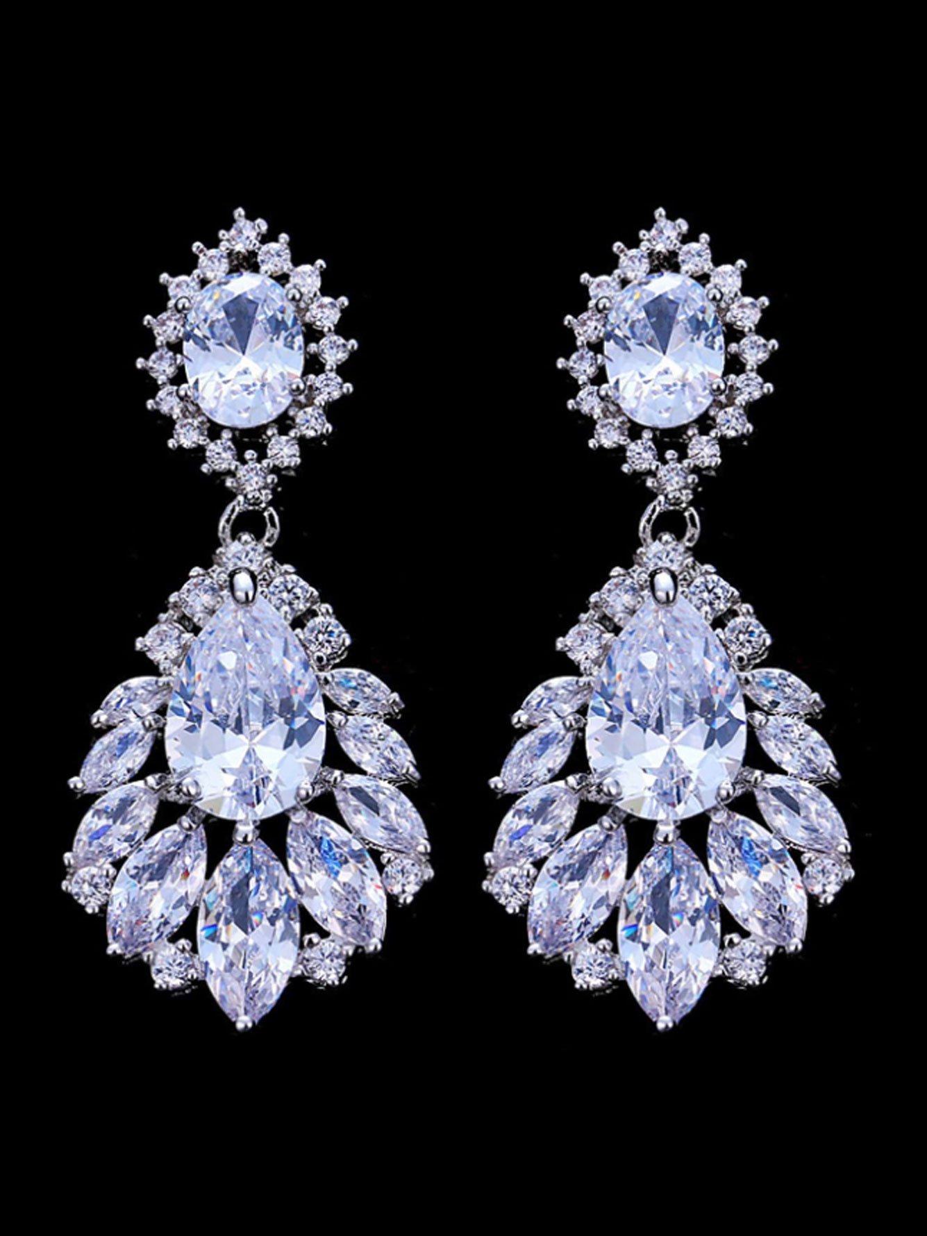 Silver Crystal Danglers Earrings