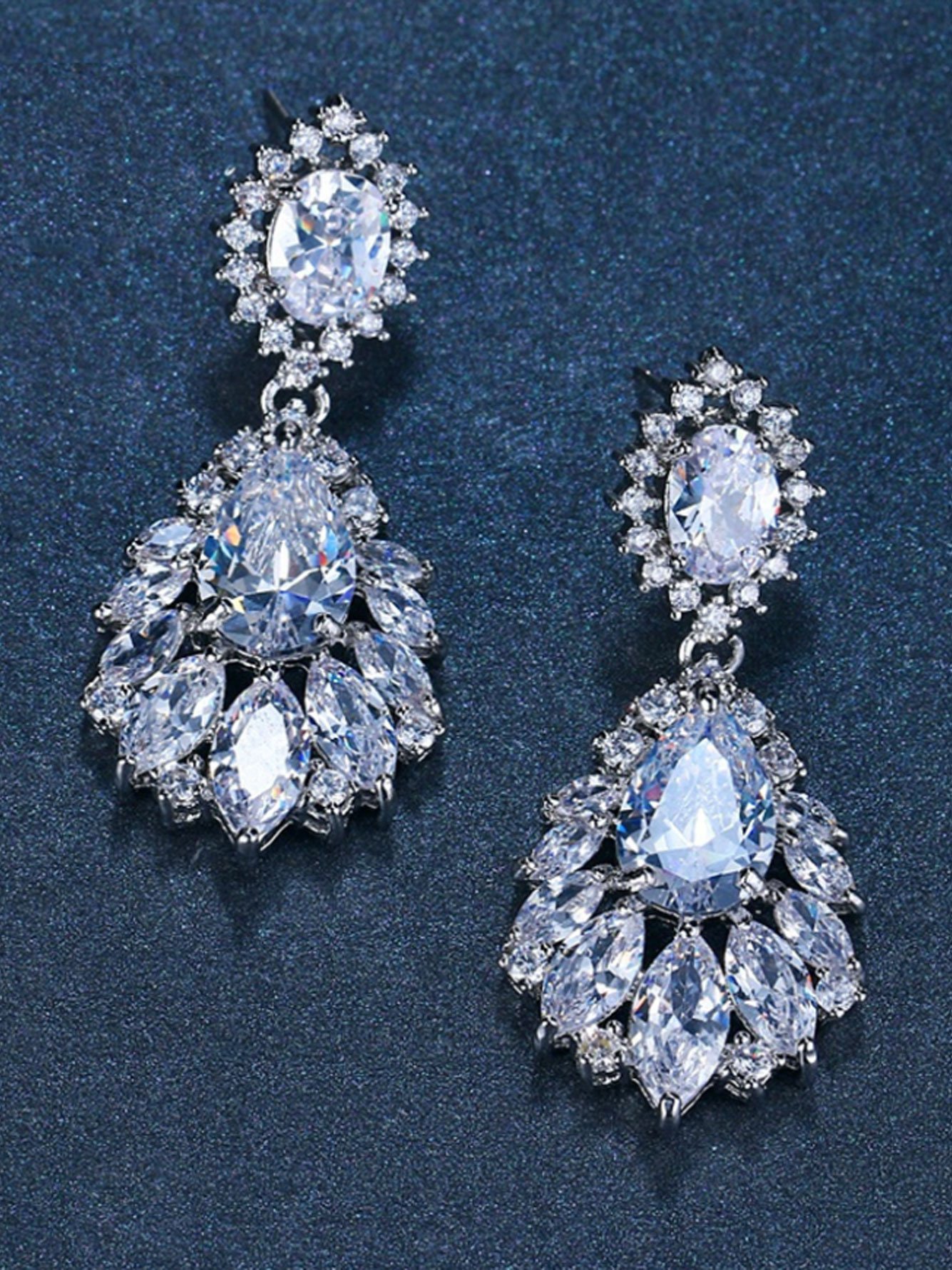 Silver Crystal Danglers Earrings