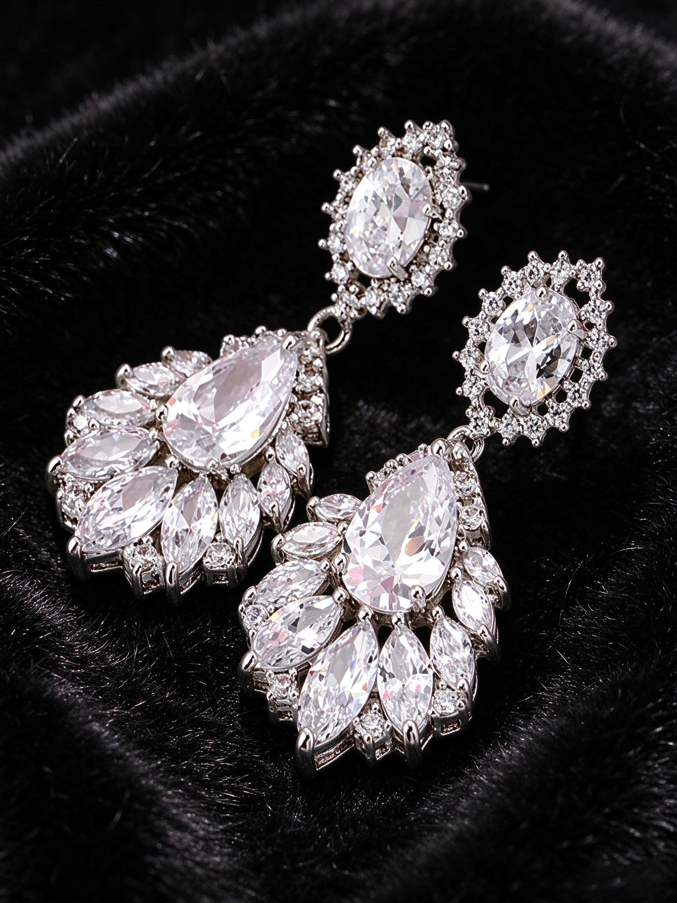 Silver Crystal Danglers Earrings