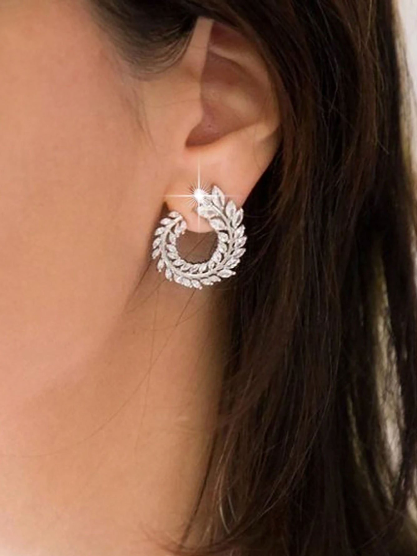 Set of 2 Silver Crystal Hoop Earrings
