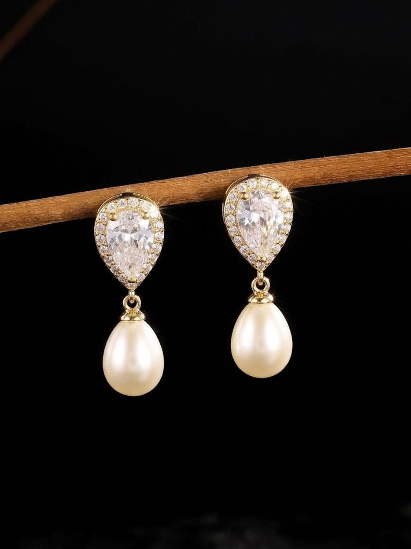 Gold Pearl Danglers Earrings