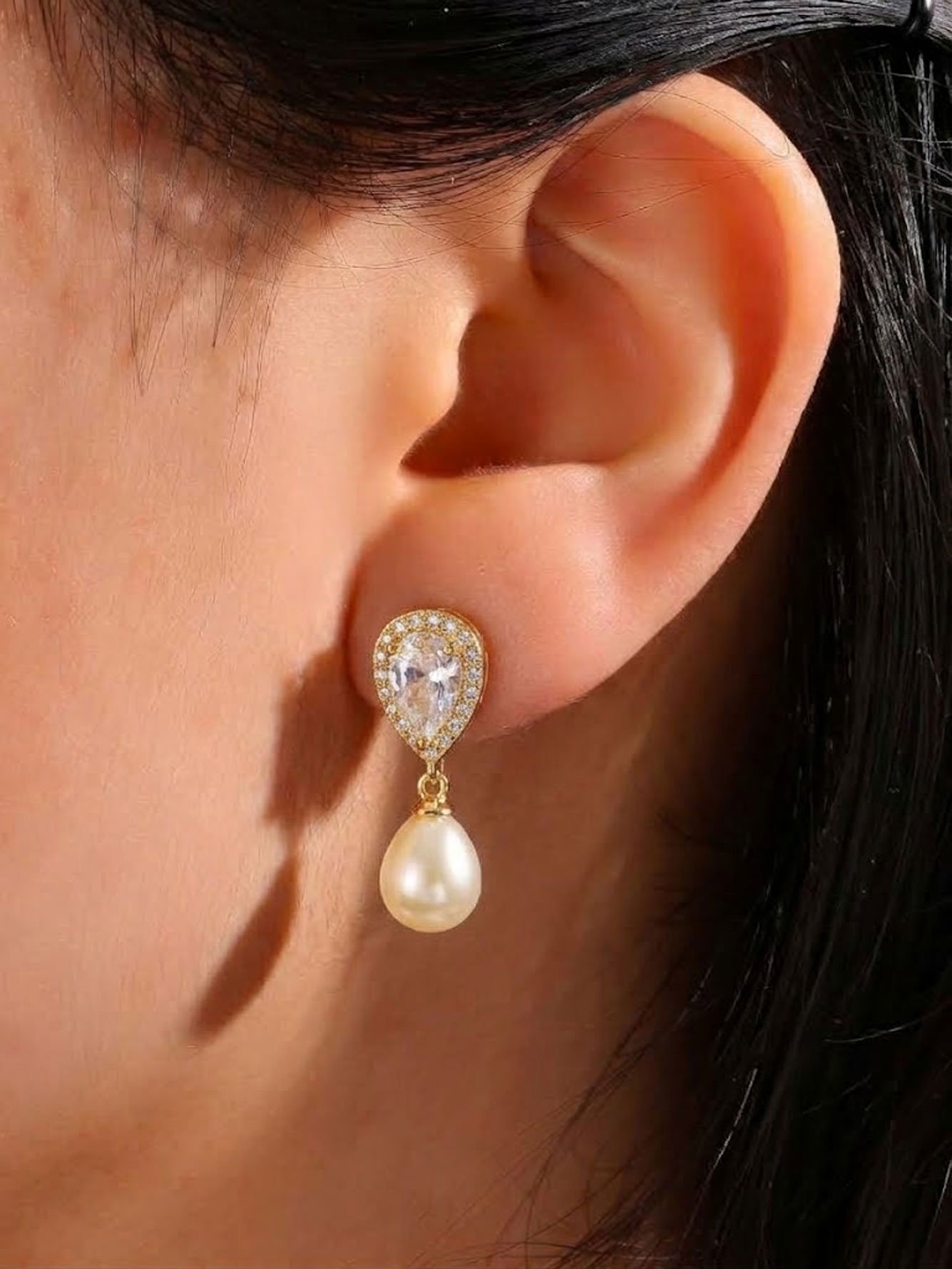 Gold Pearl Danglers Earrings