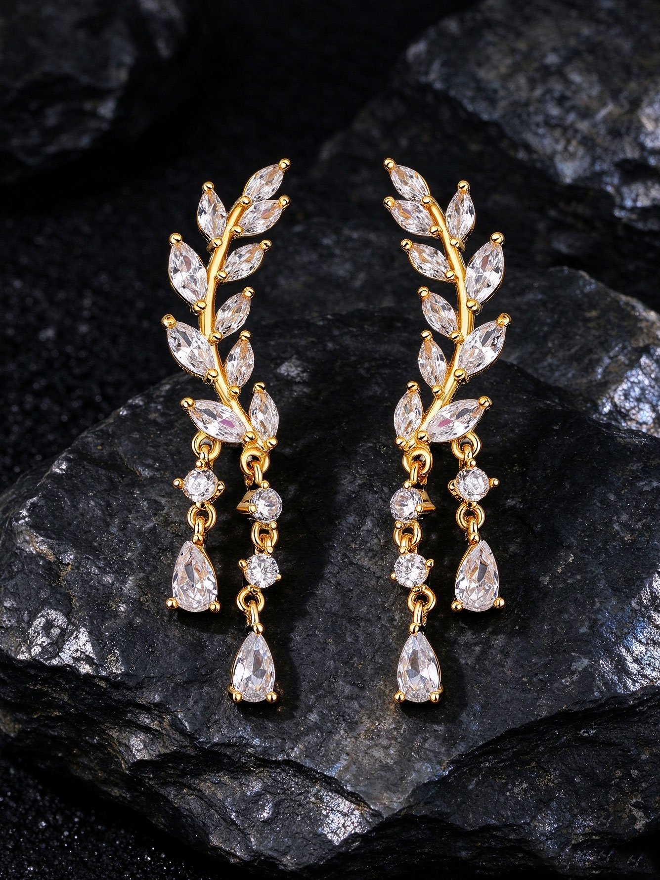 Gold Flower Danglers Earrings