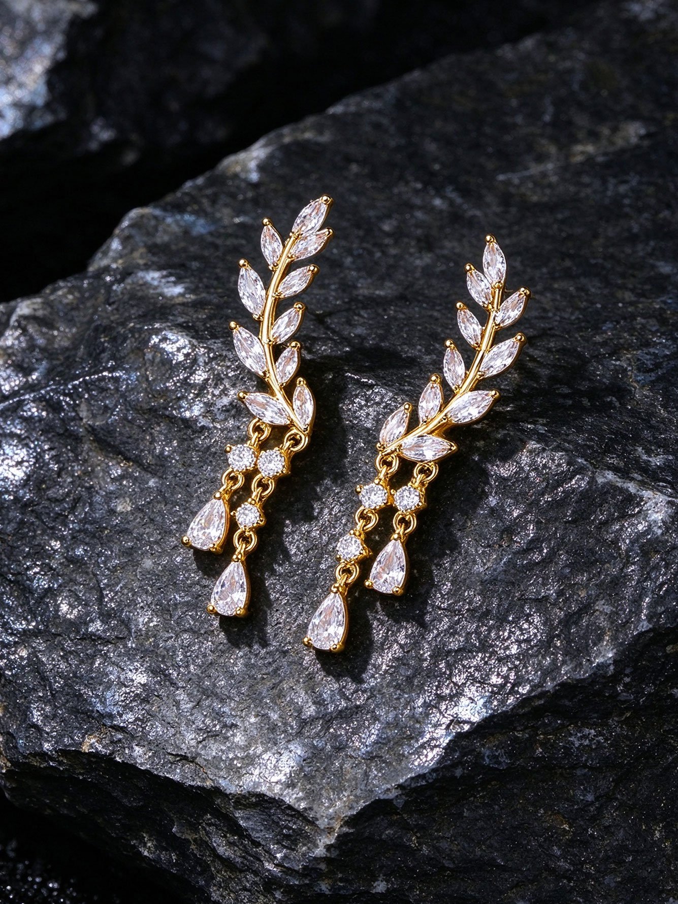Gold Flower Danglers Earrings