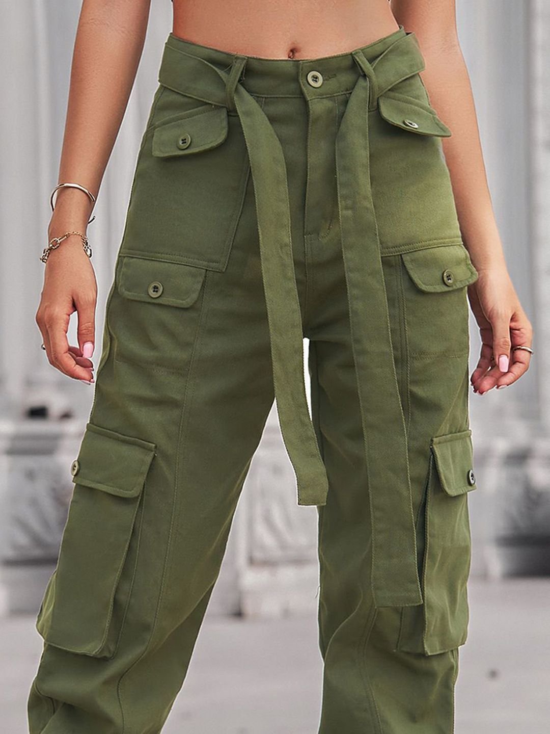 Olive Solid Cargo Pants
