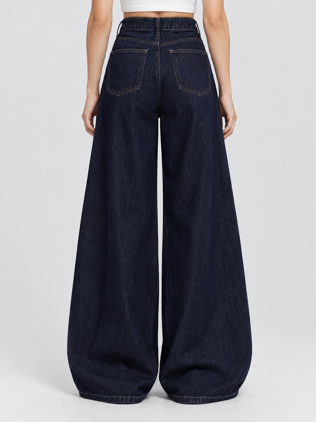 Dark Blue Mid Rise Wide Leg Jeans