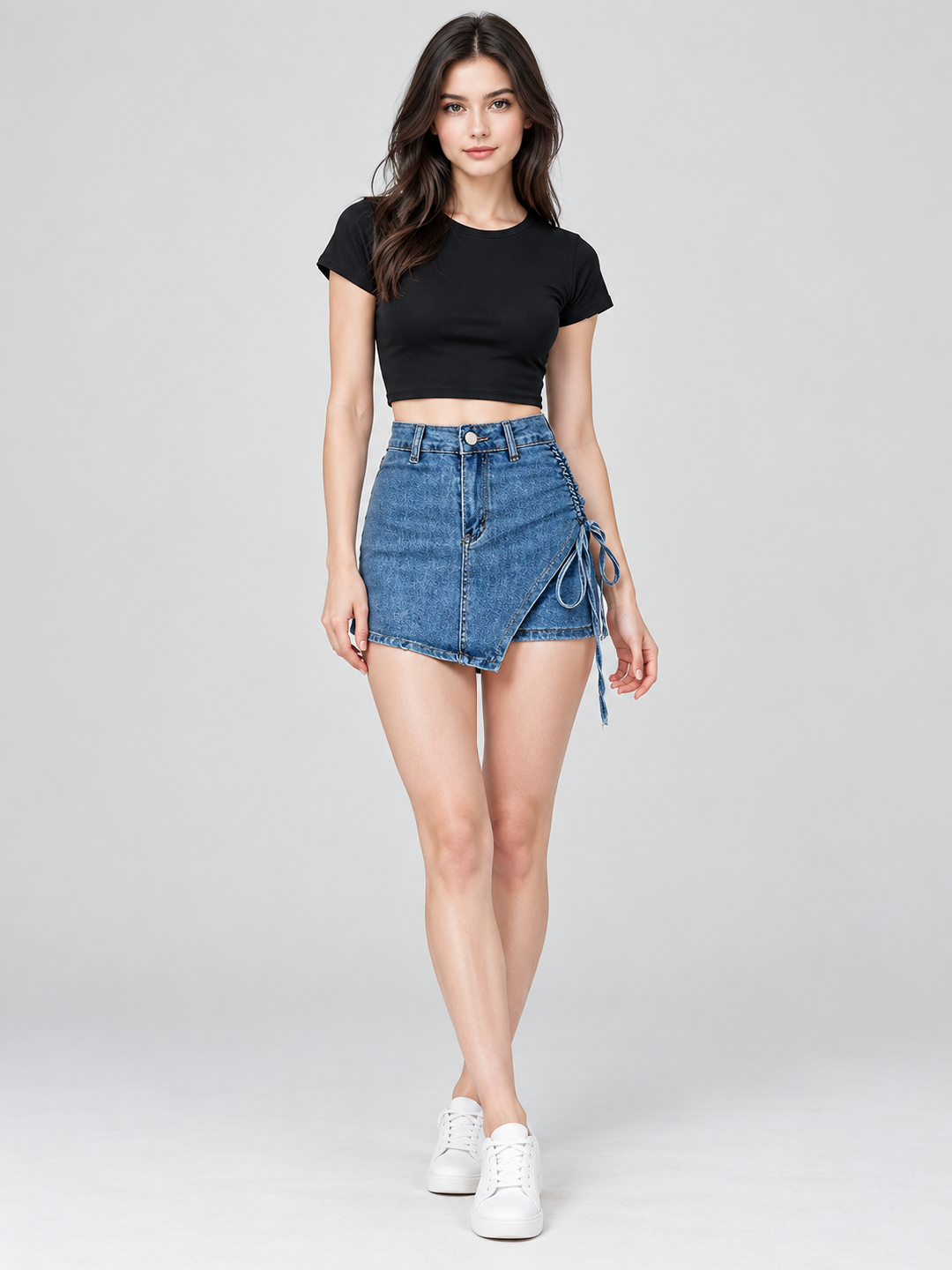 Blue Solid A-Line Knee length Skirt