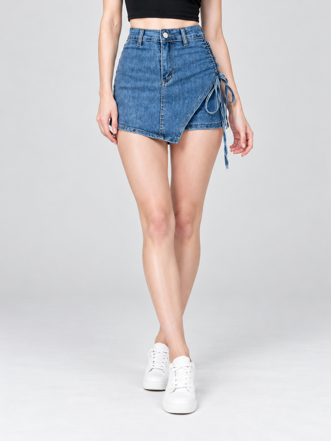 Blue Solid A-Line Knee length Skirt