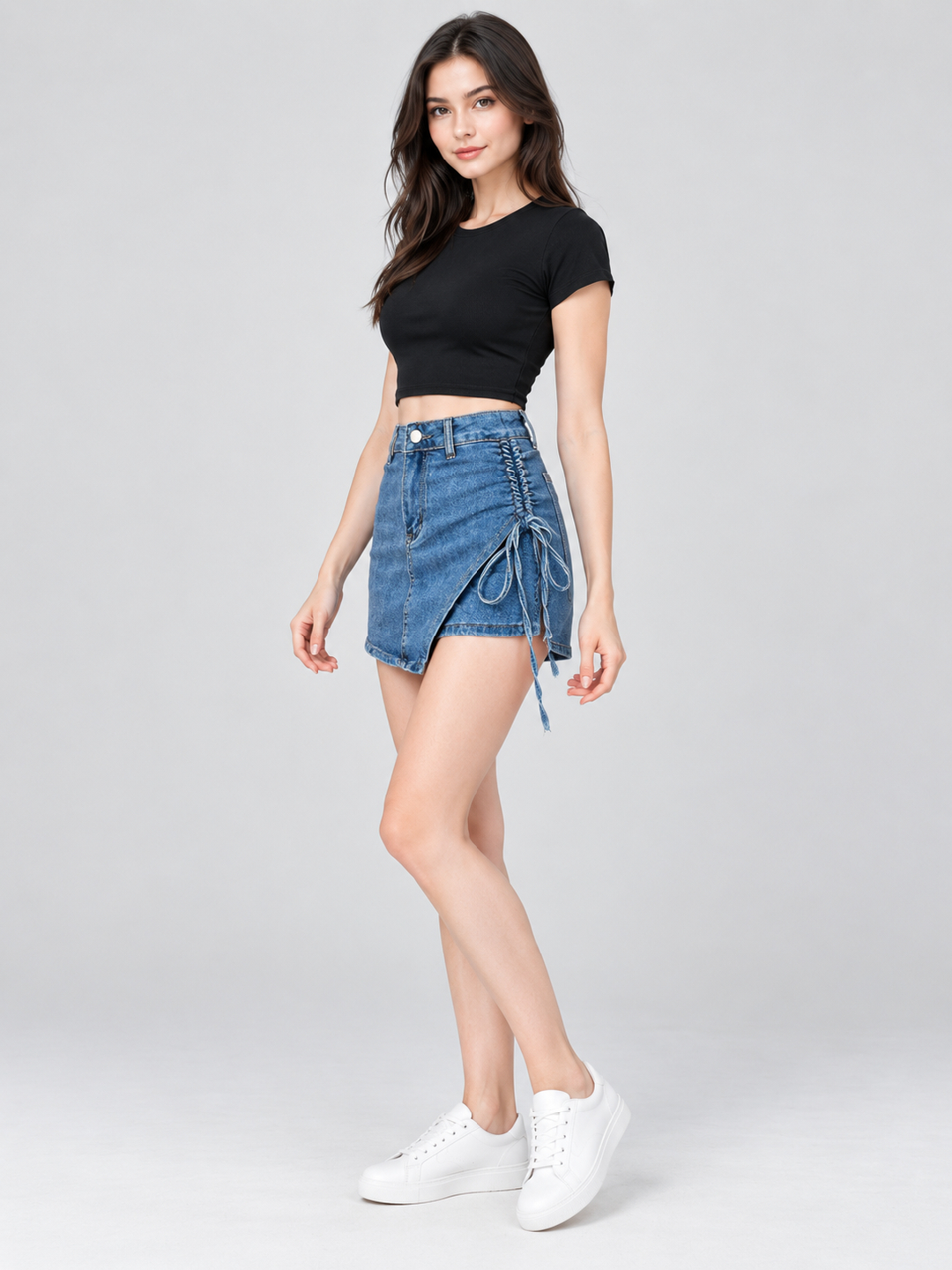 Blue Solid A-Line Knee length Skirt