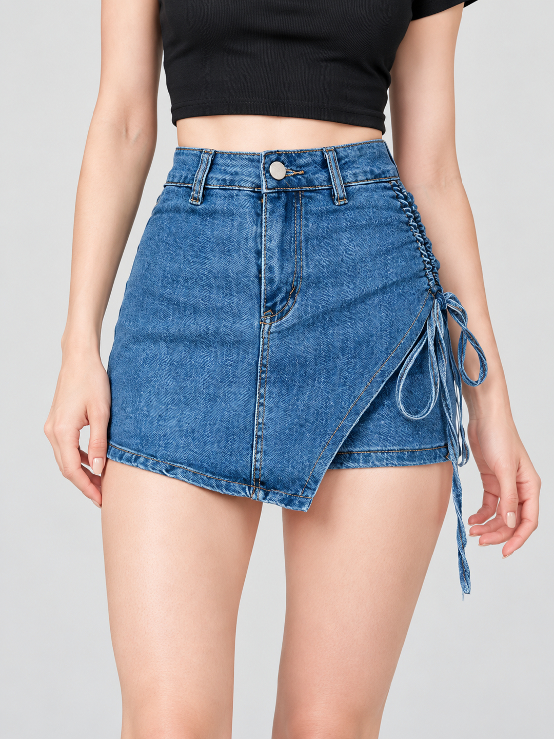 Blue Solid A-Line Knee length Skirt