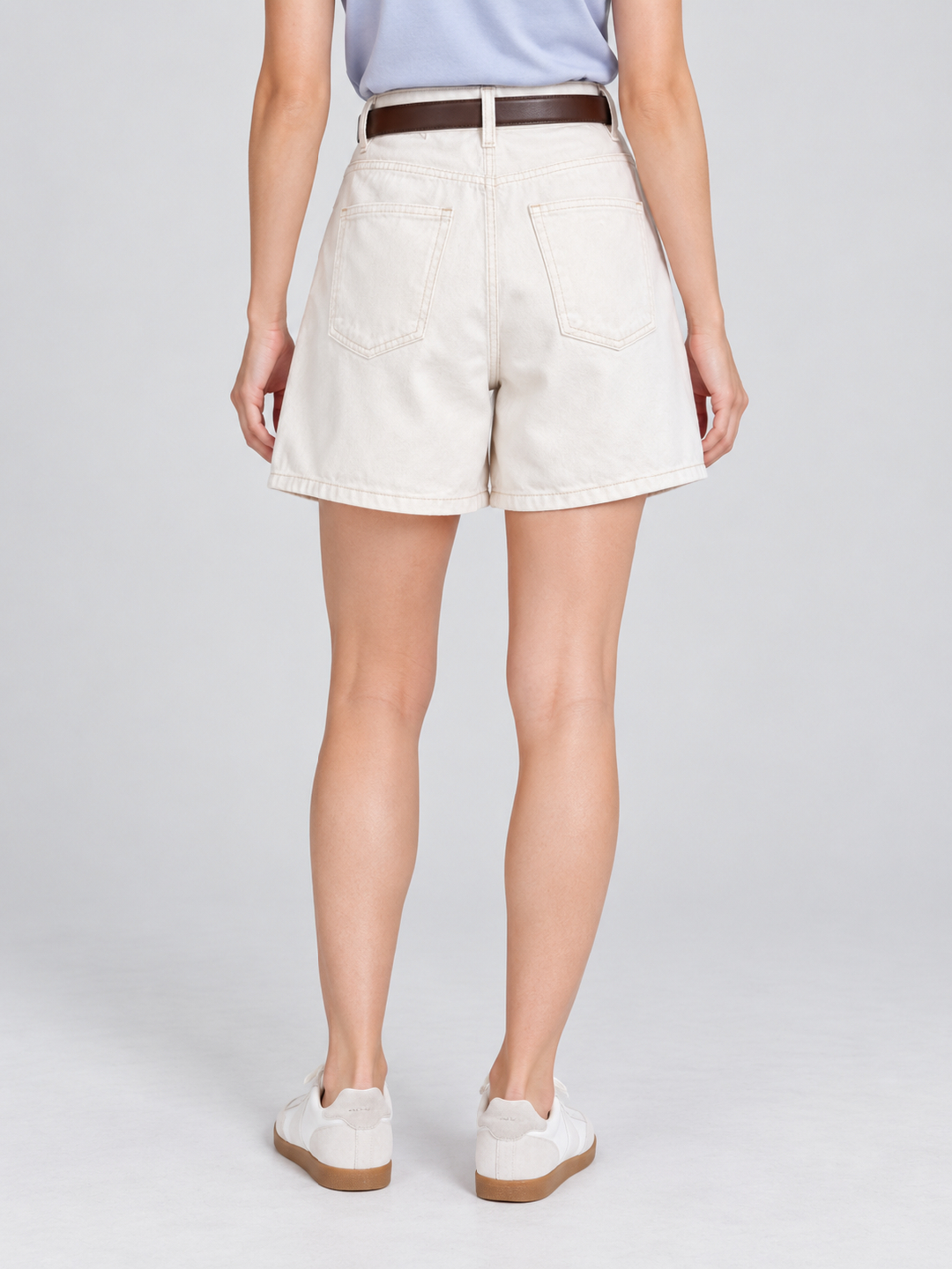 Off White Solid Regular Shorts
