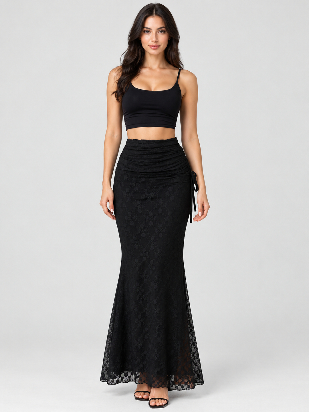 Black Floral Flared Maxi Skirt