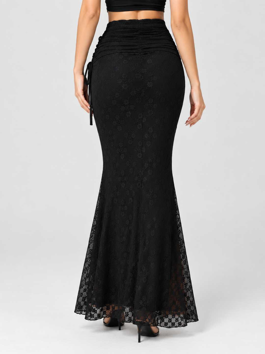 Black Floral Flared Maxi Skirt