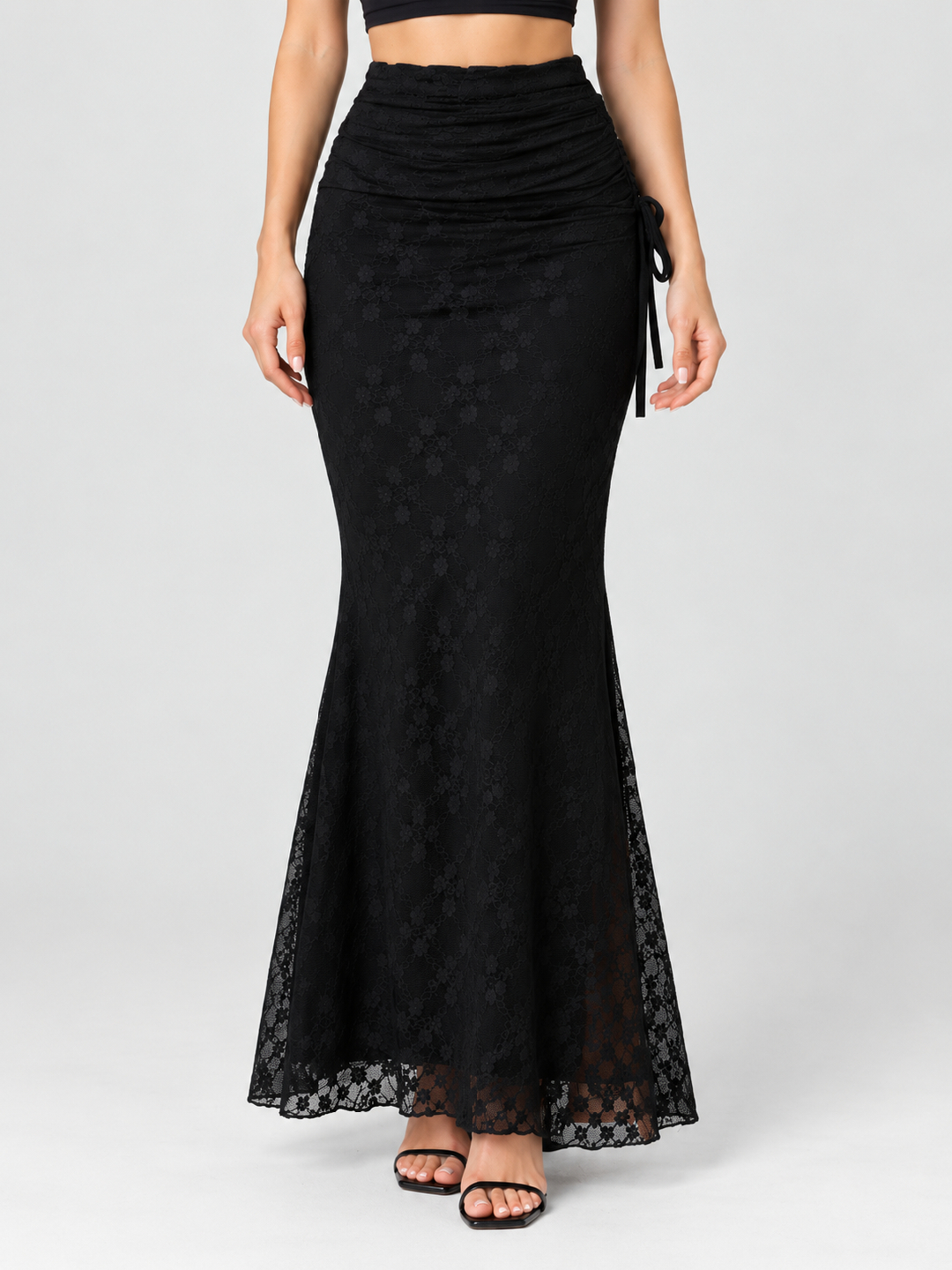 Black Floral Flared Maxi Skirt