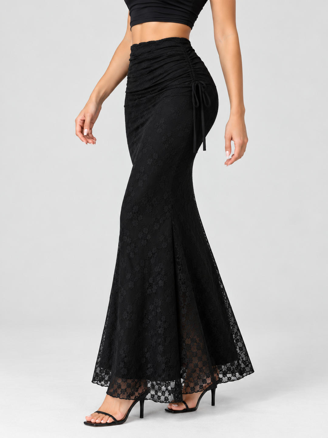 Black Floral Flared Maxi Skirt