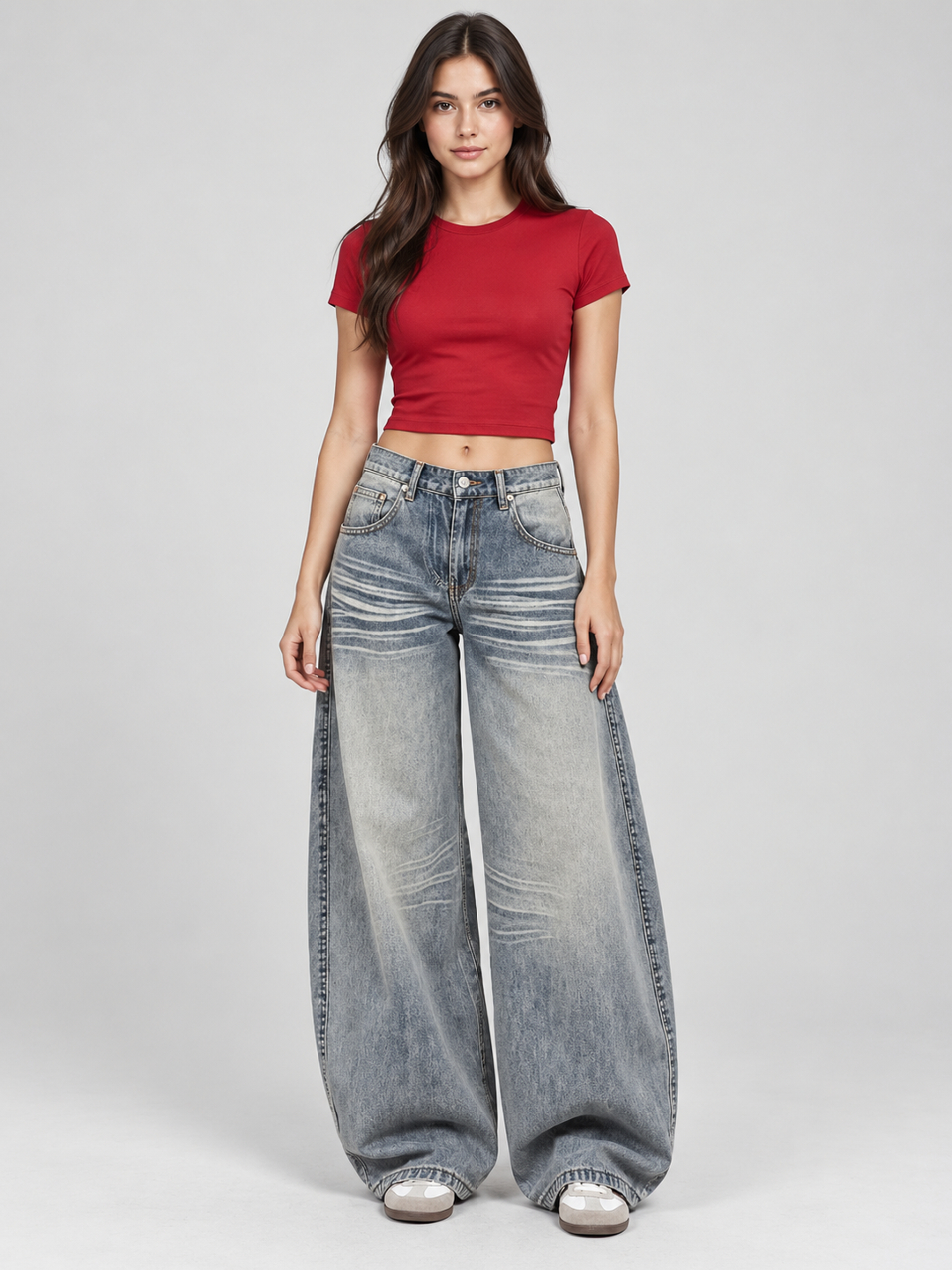 Blue Mid Rise Wide Leg Jeans