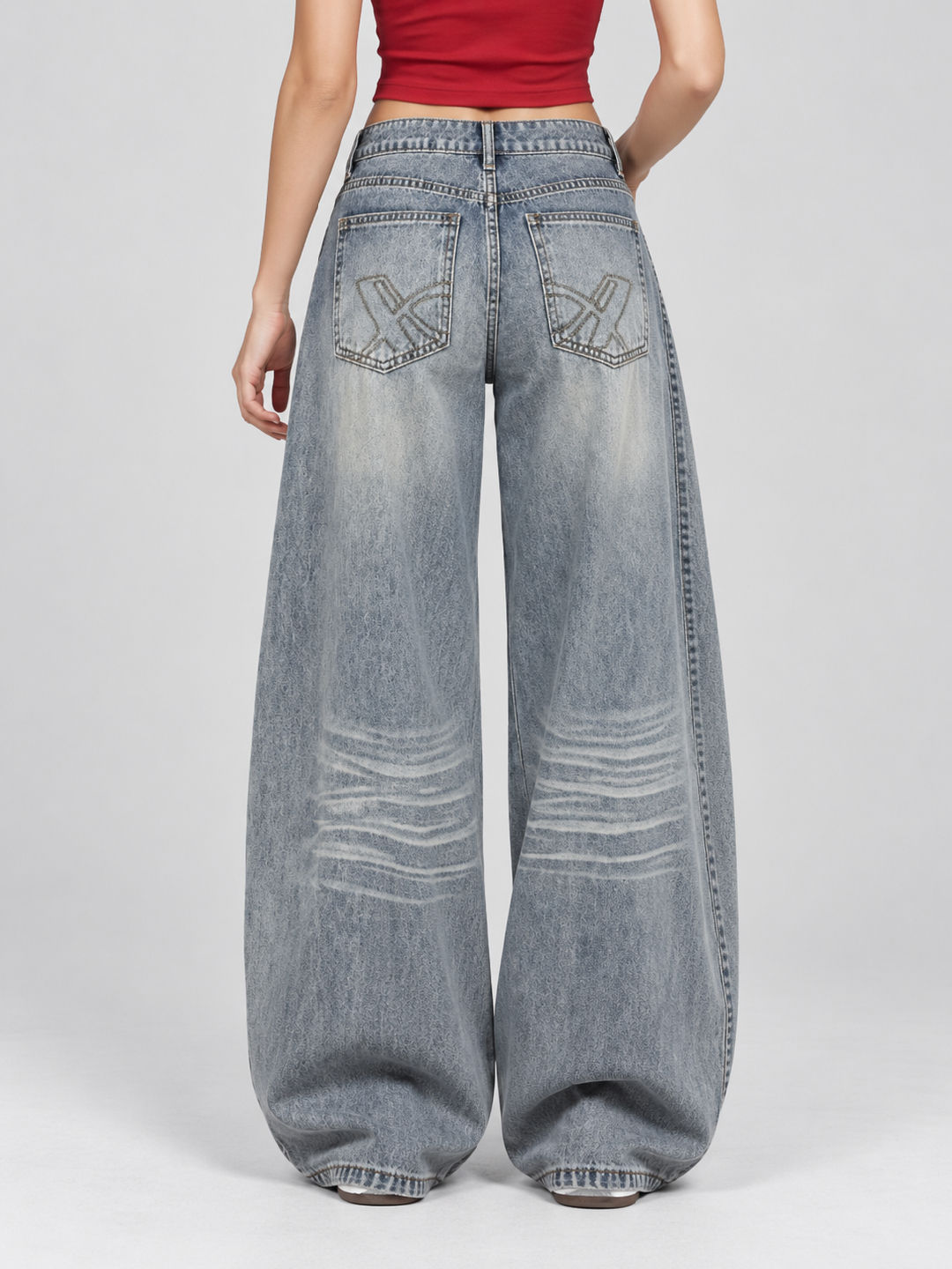 Blue Mid Rise Wide Leg Jeans