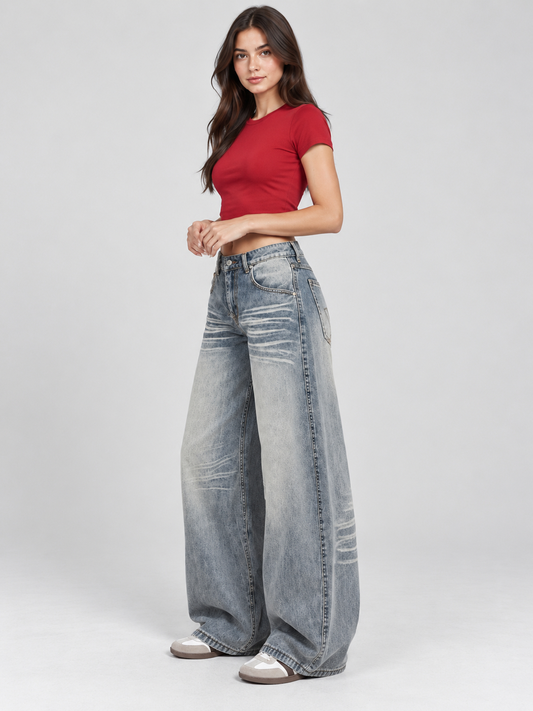Blue Mid Rise Wide Leg Jeans
