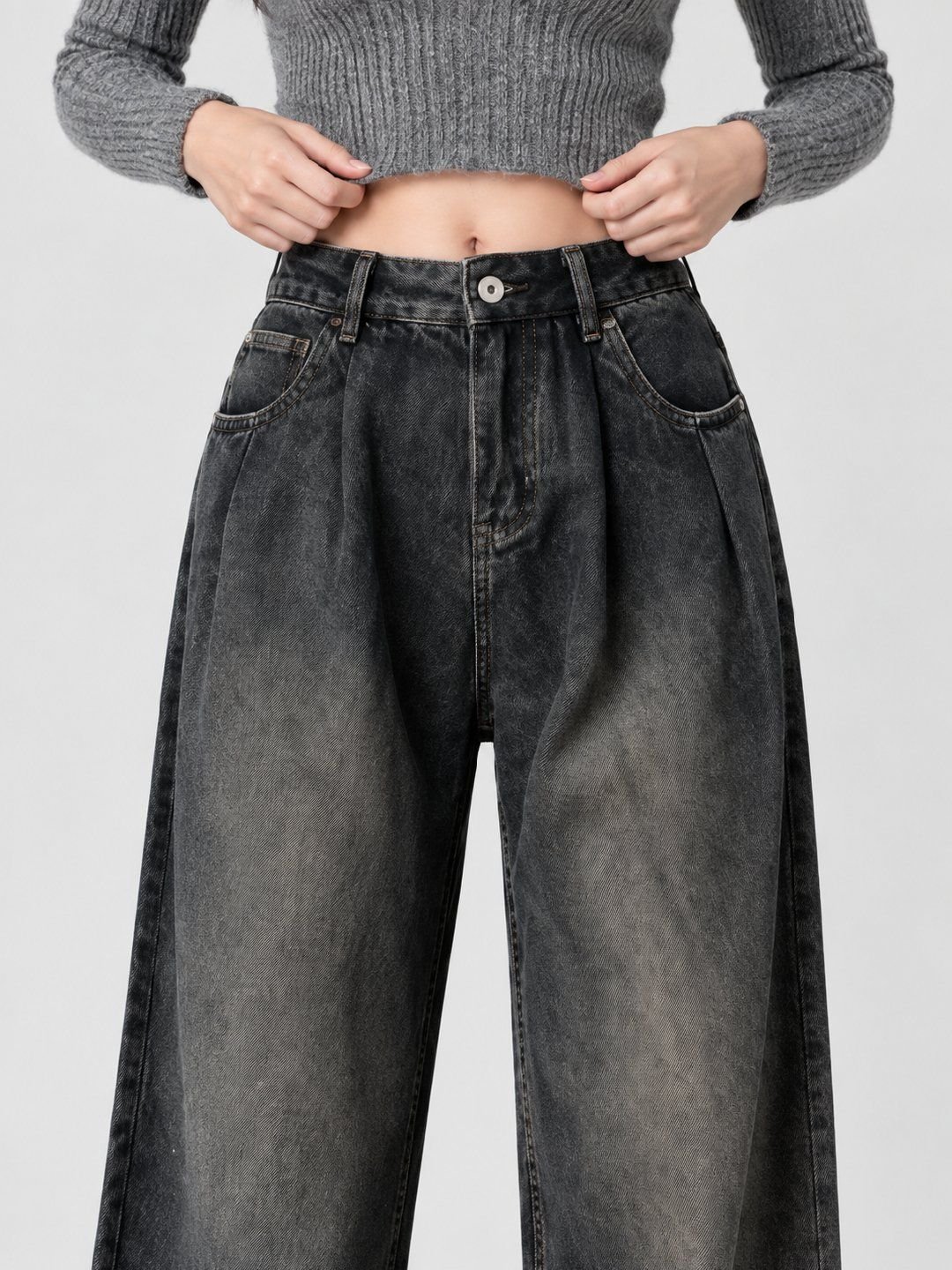 Charcoal Mid Rise Relaxed Jeans
