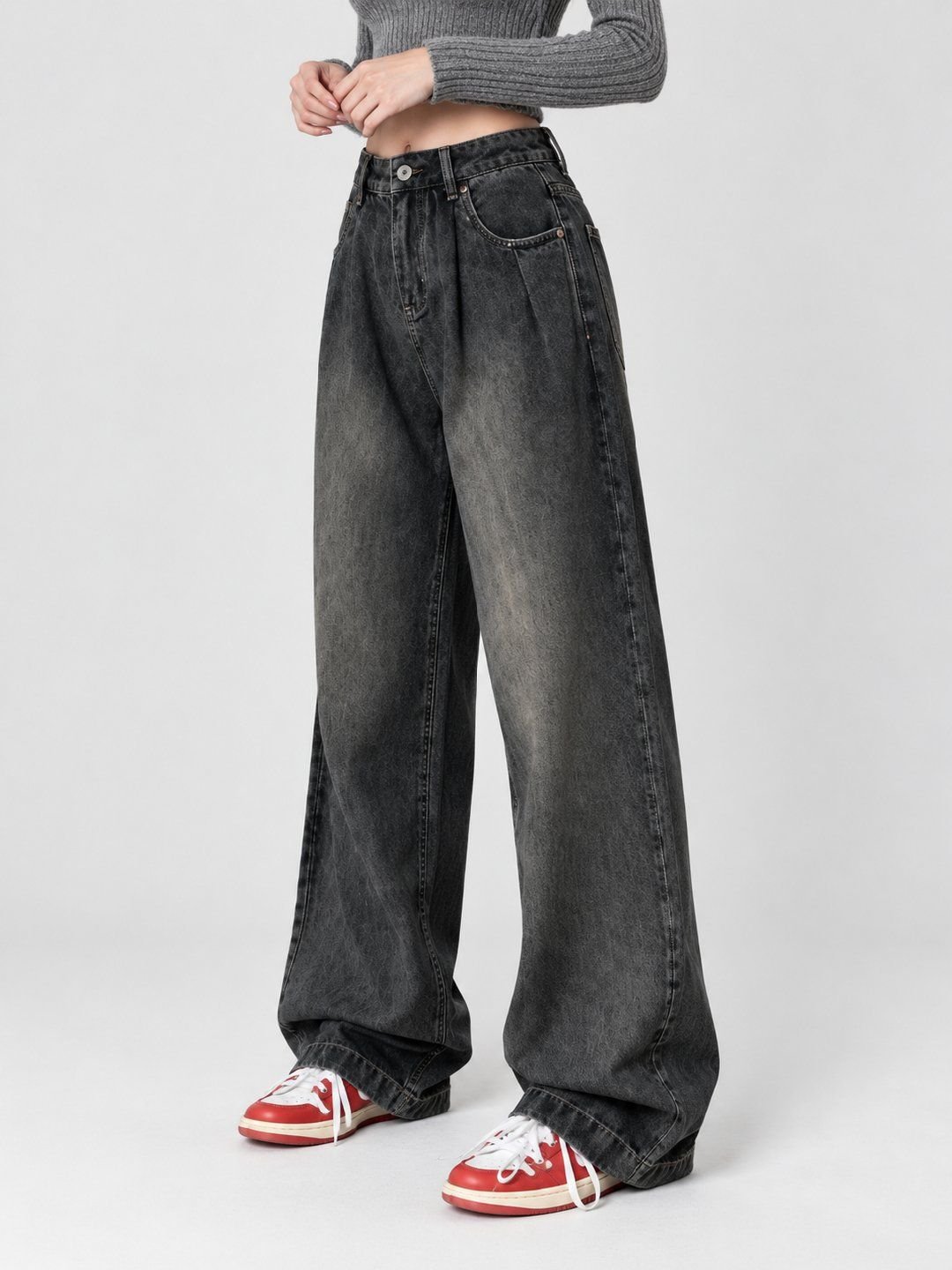 Charcoal Mid Rise Relaxed Jeans