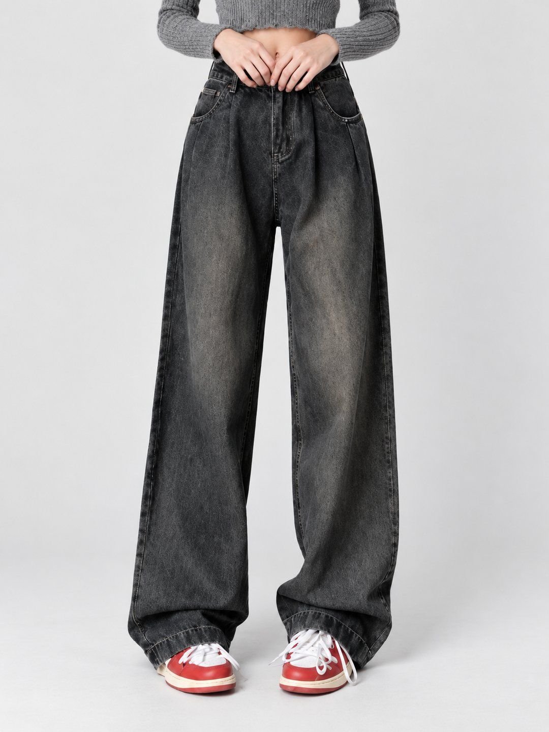 Charcoal Mid Rise Relaxed Jeans