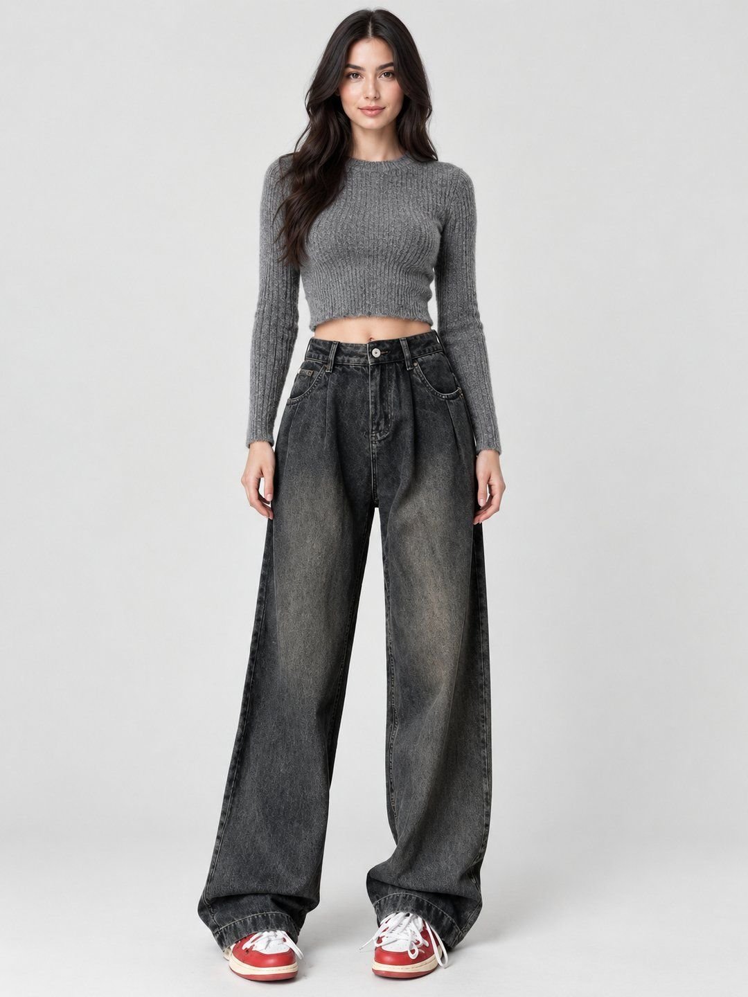 Charcoal Mid Rise Relaxed Jeans