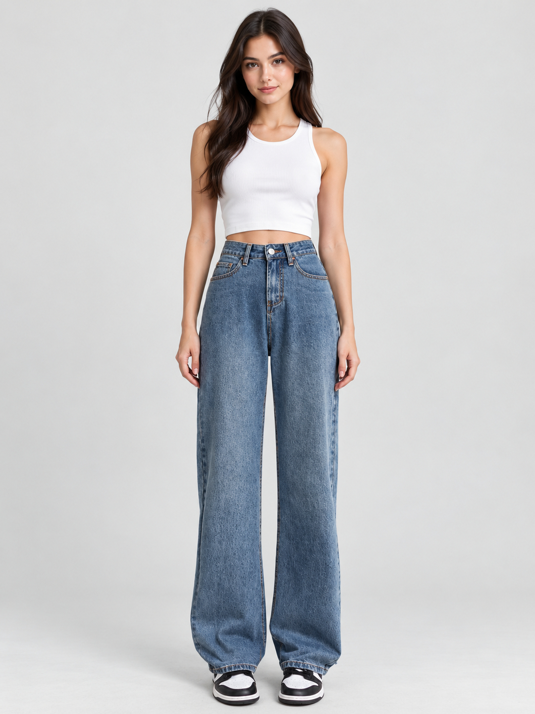 Blue Mid Rise Relaxed Jeans
