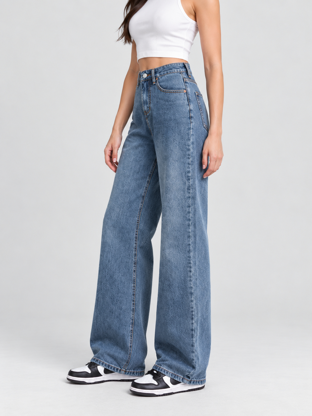 Blue Mid Rise Relaxed Jeans