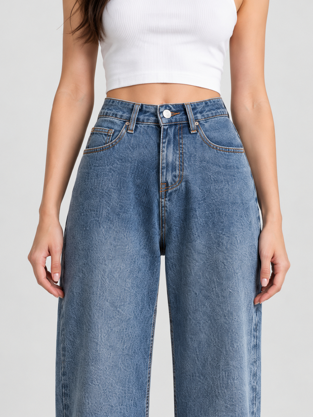 Blue Mid Rise Relaxed Jeans