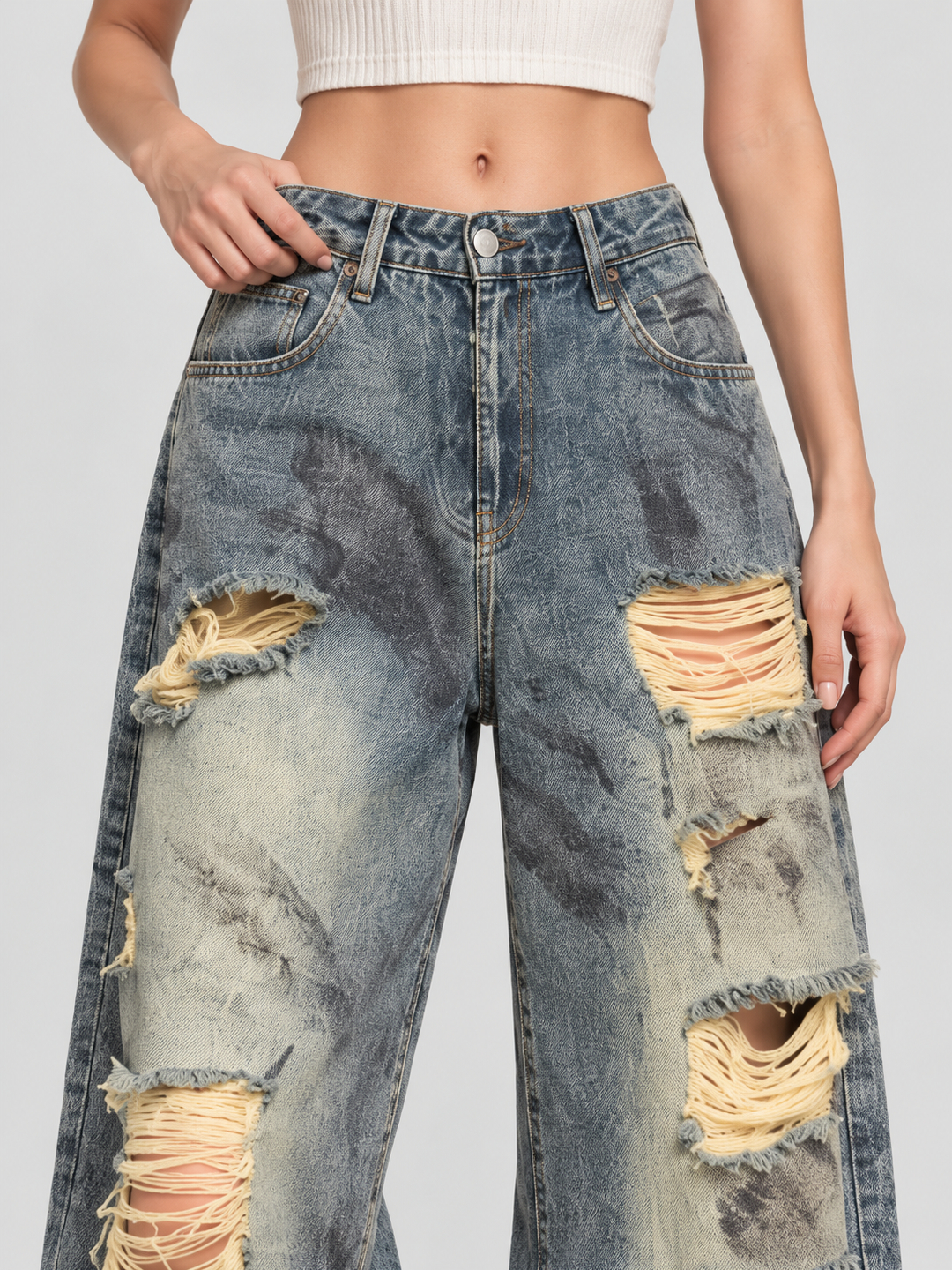 Blue Mid Rise Relaxed Jeans