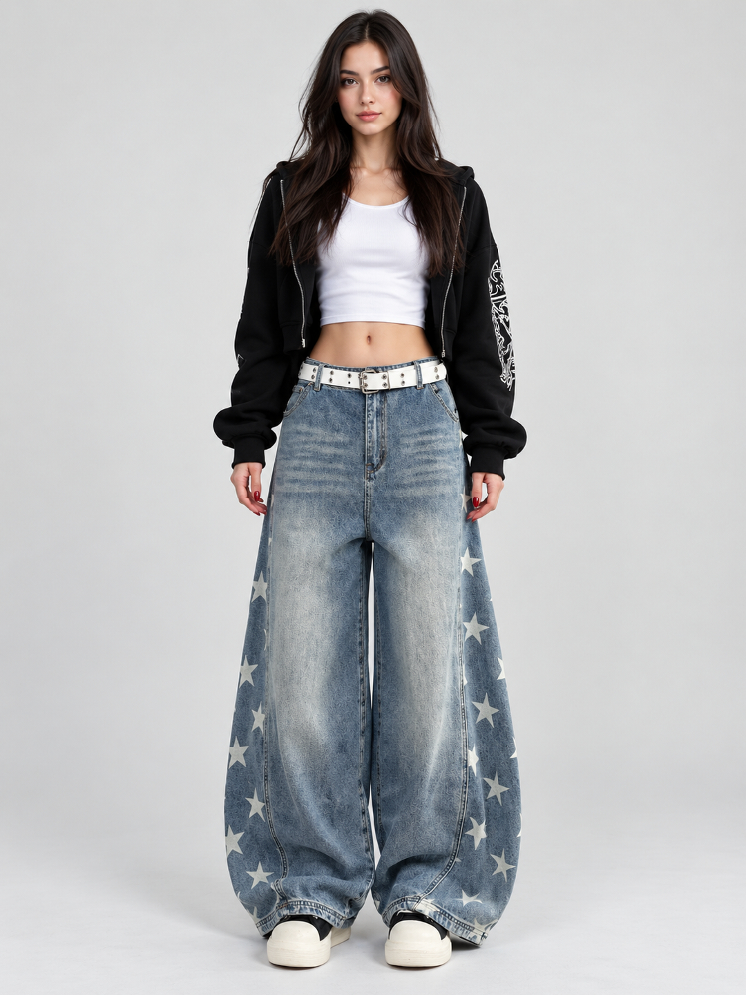 Blue Mid Rise Wide Leg Jeans