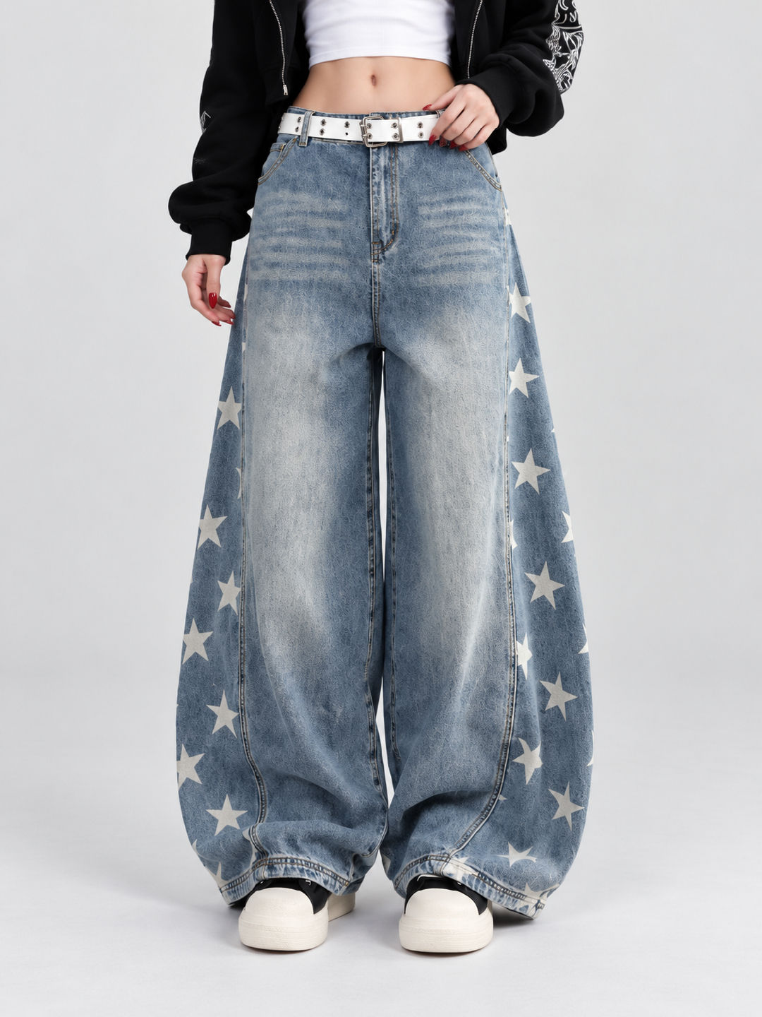 Blue Mid Rise Wide Leg Jeans