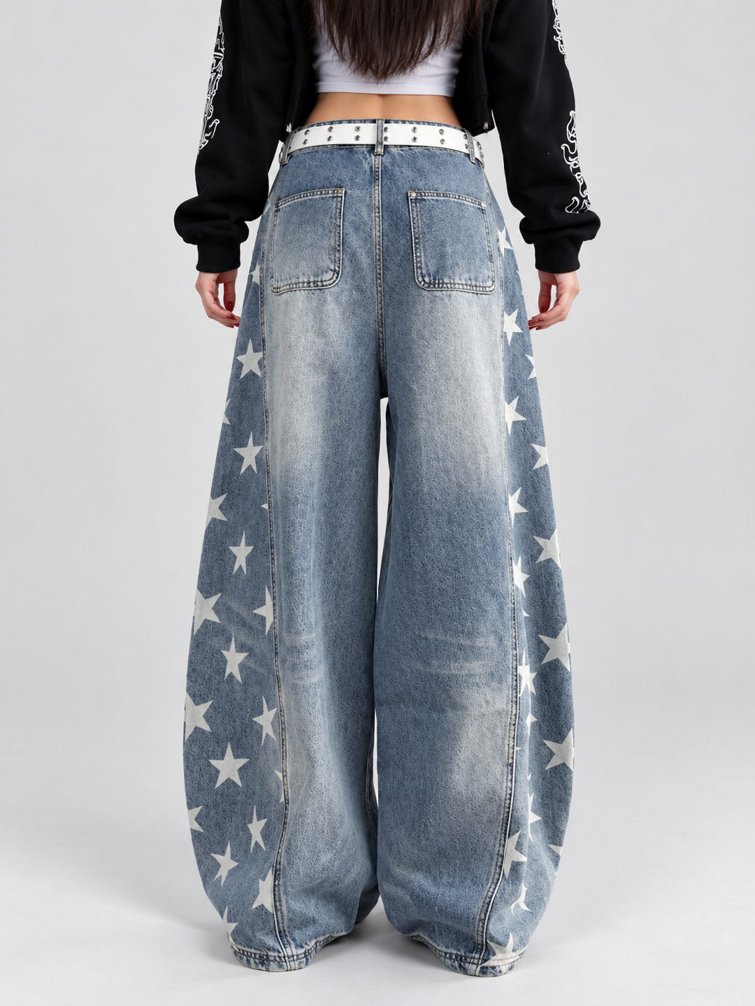 Blue Mid Rise Wide Leg Jeans