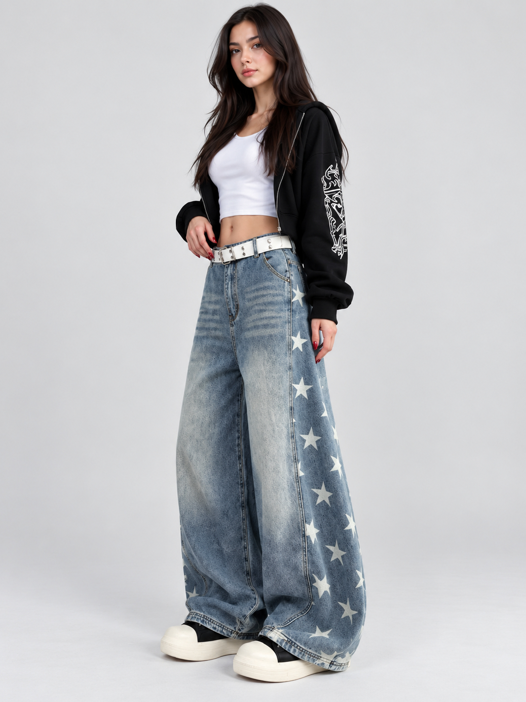 Blue Mid Rise Wide Leg Jeans