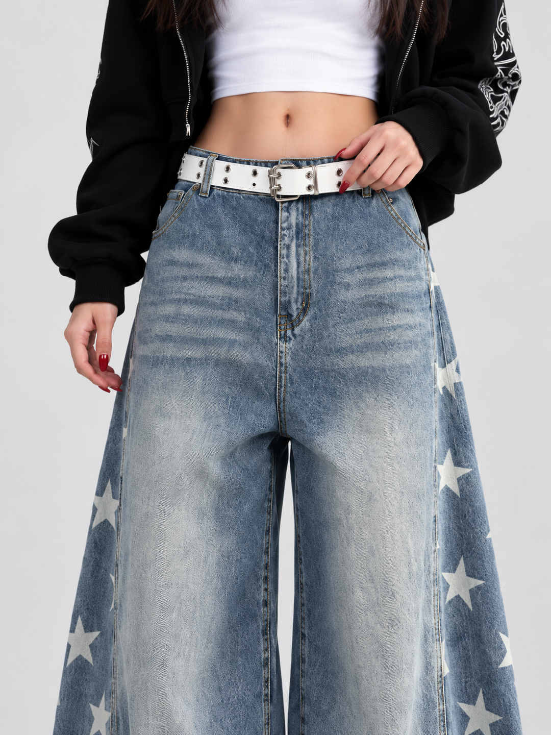 Blue Mid Rise Wide Leg Jeans
