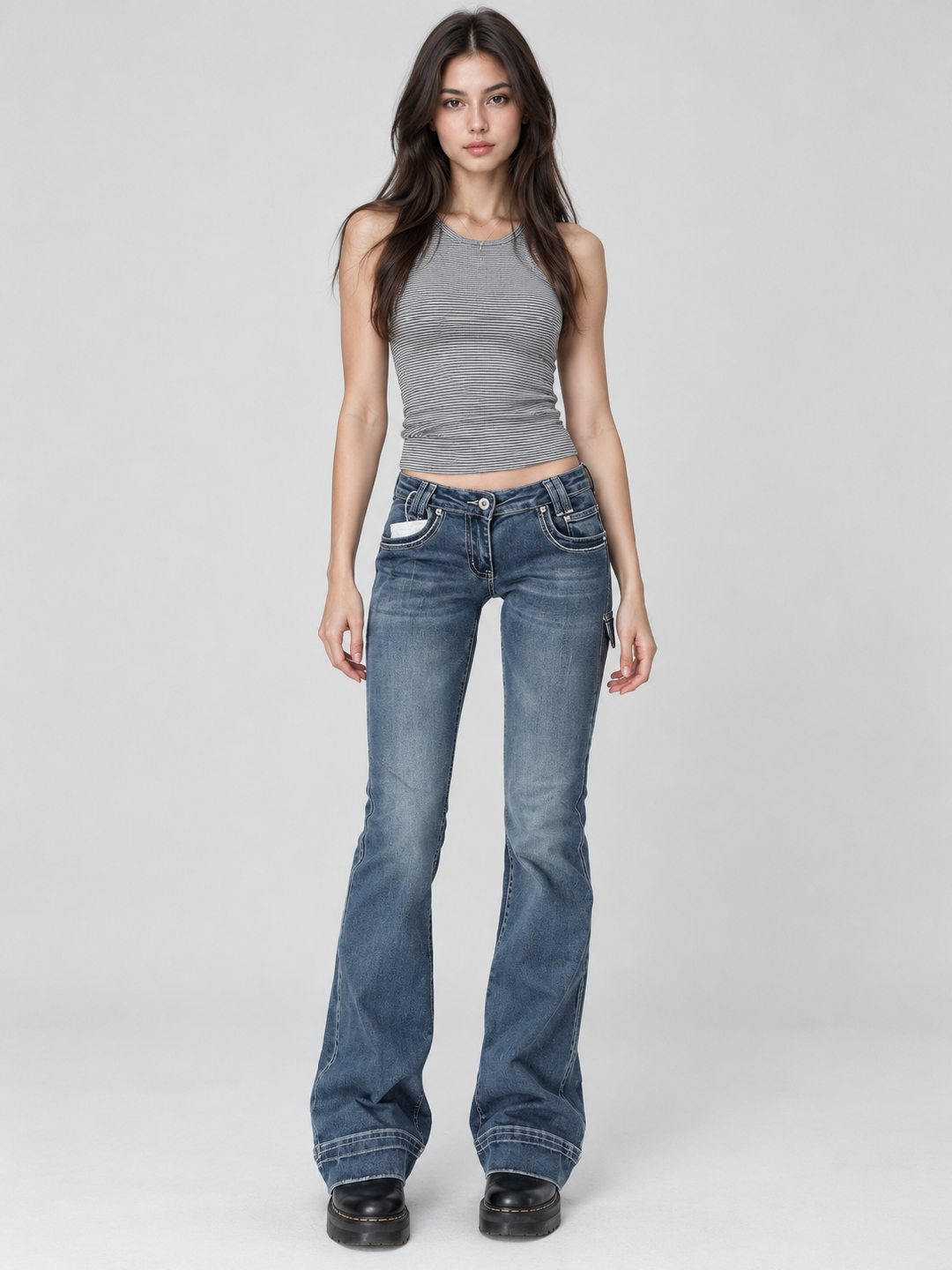 Blue Mid Rise Flare Jeans