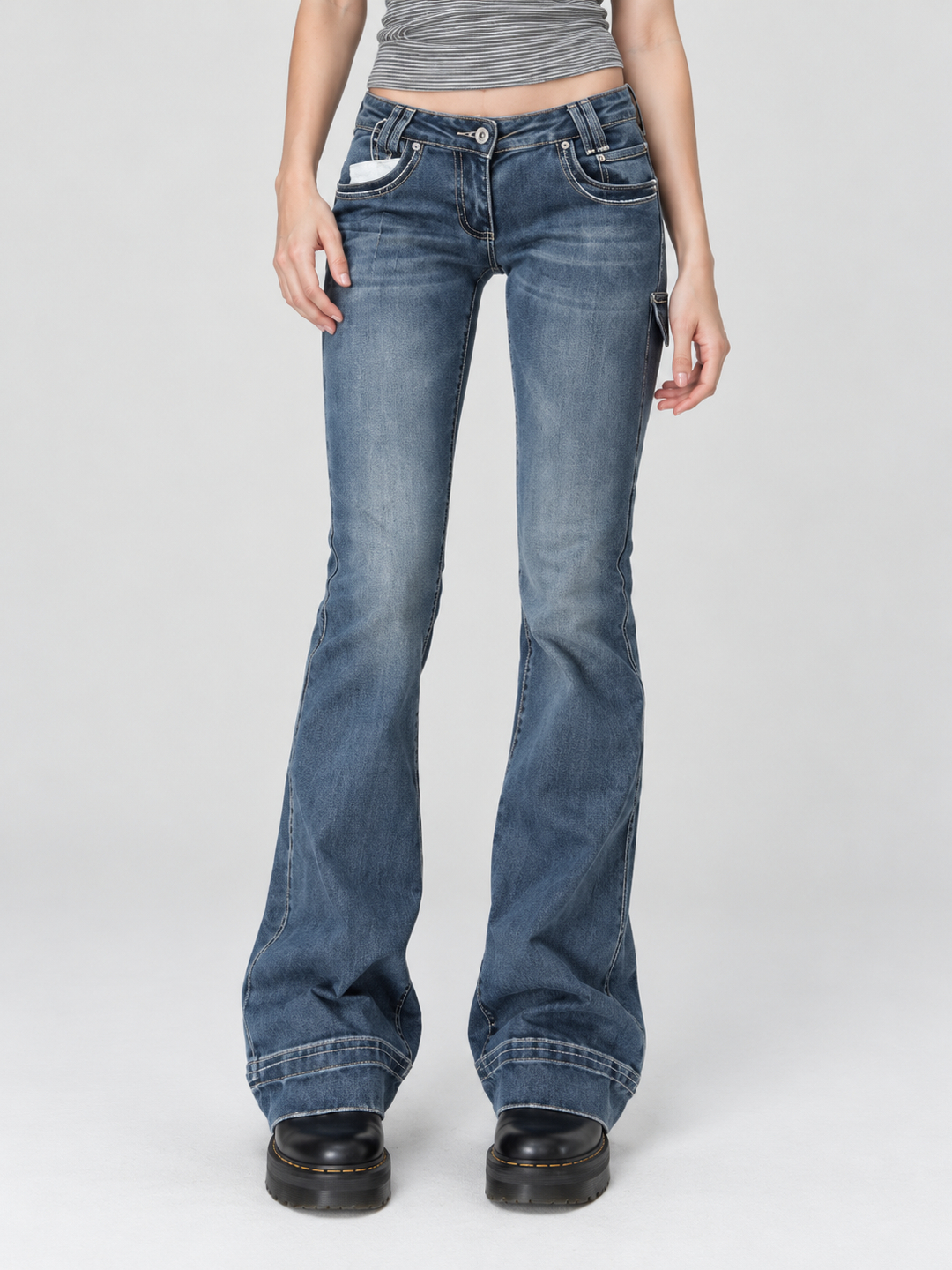 Blue Mid Rise Flare Jeans