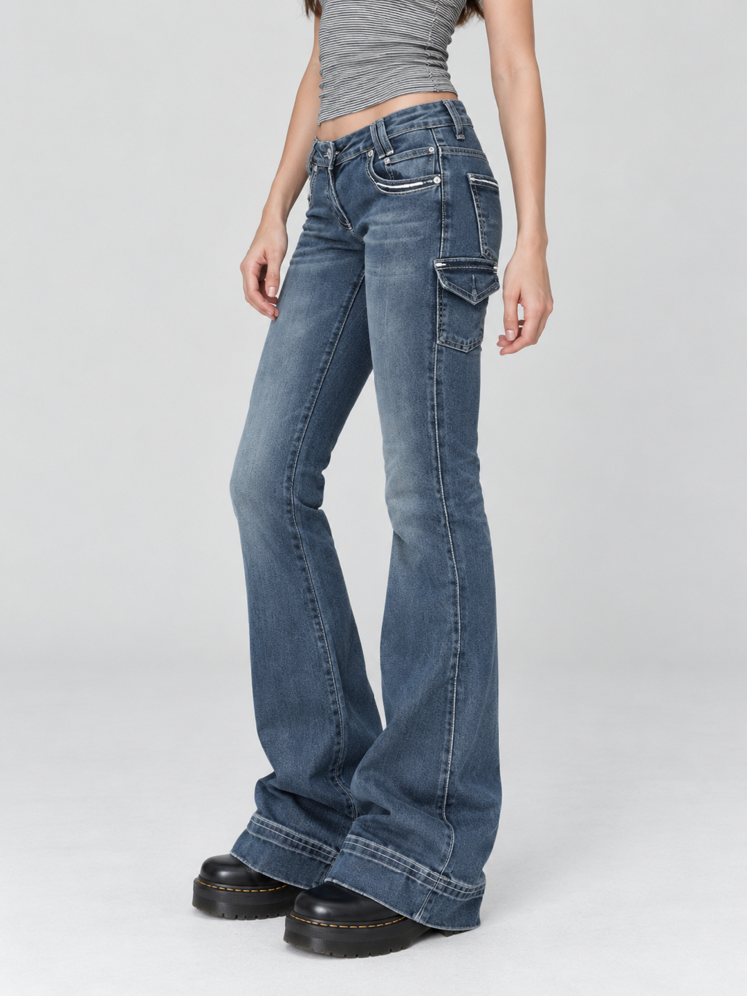 Blue Mid Rise Flare Jeans