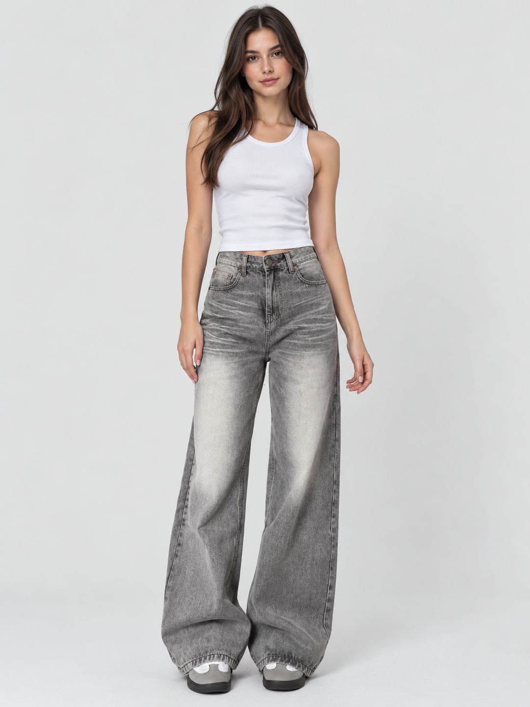 Grey Mid Rise Relaxed Jeans