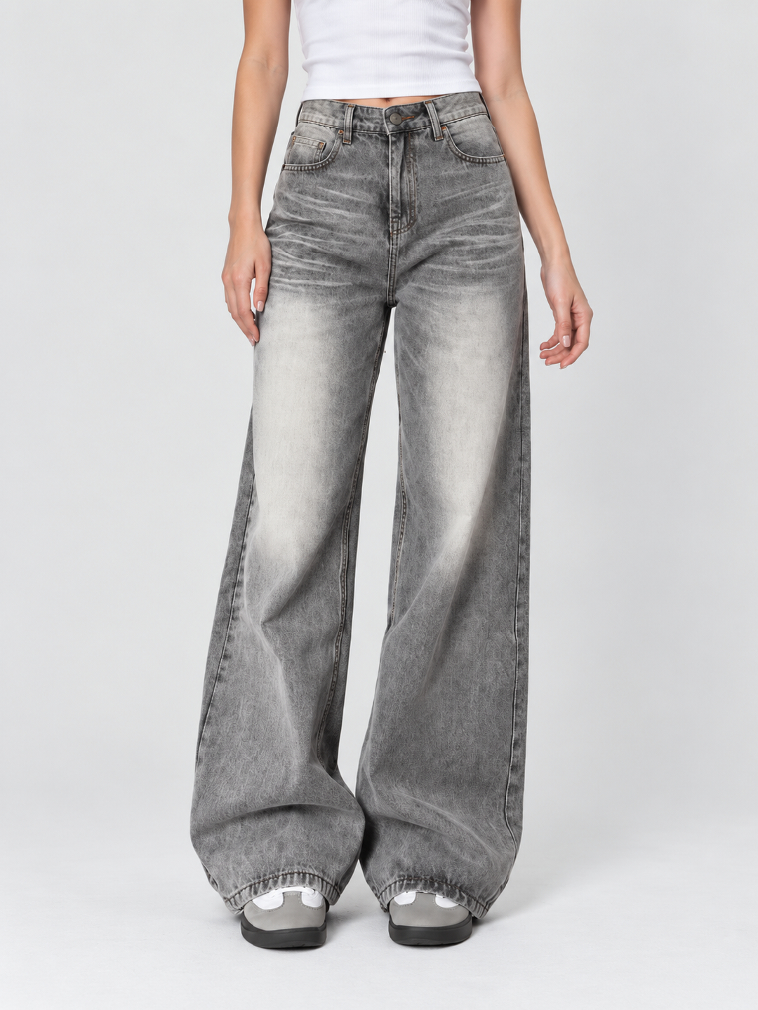Grey Mid Rise Relaxed Jeans