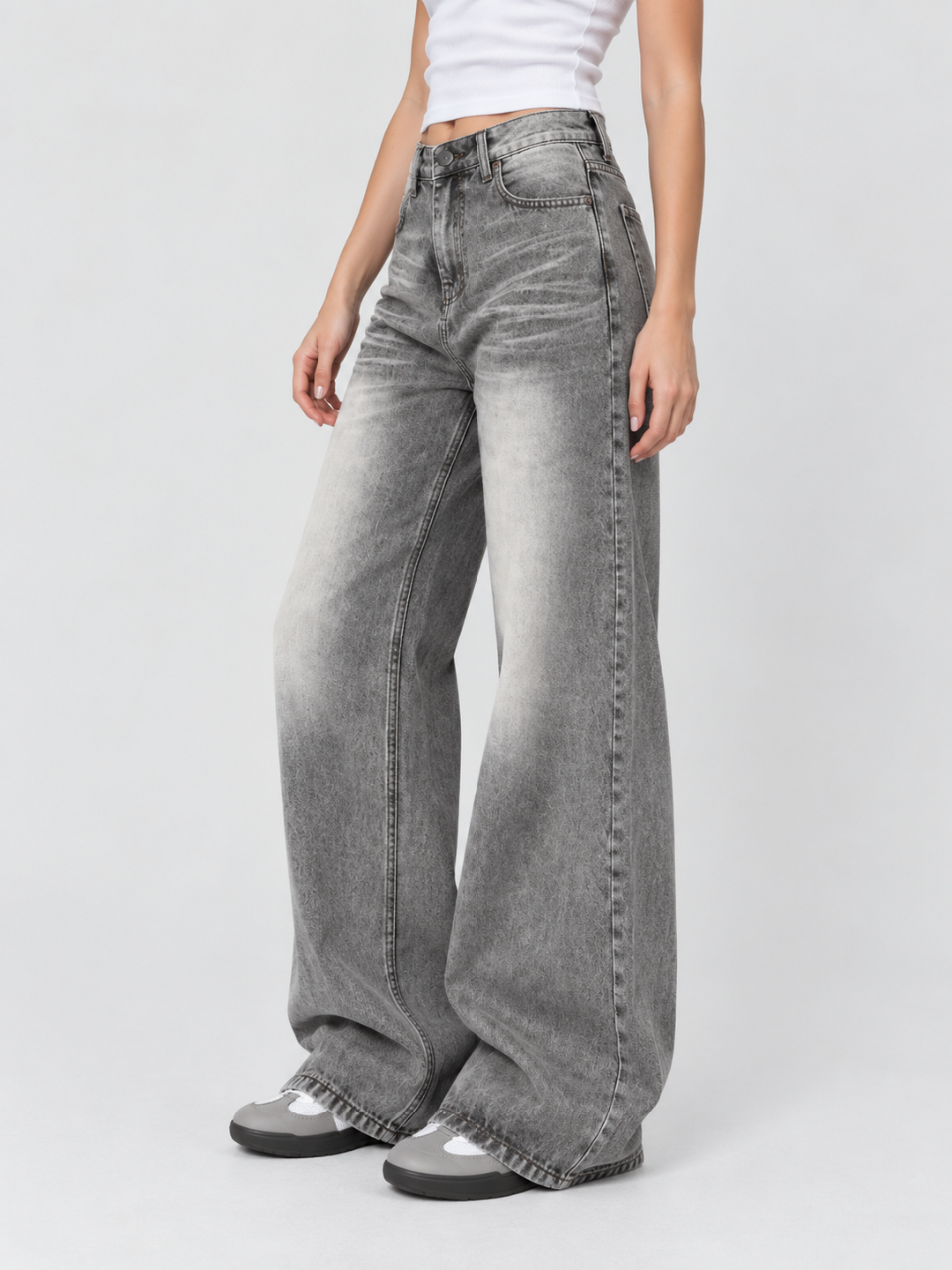 Grey Mid Rise Relaxed Jeans