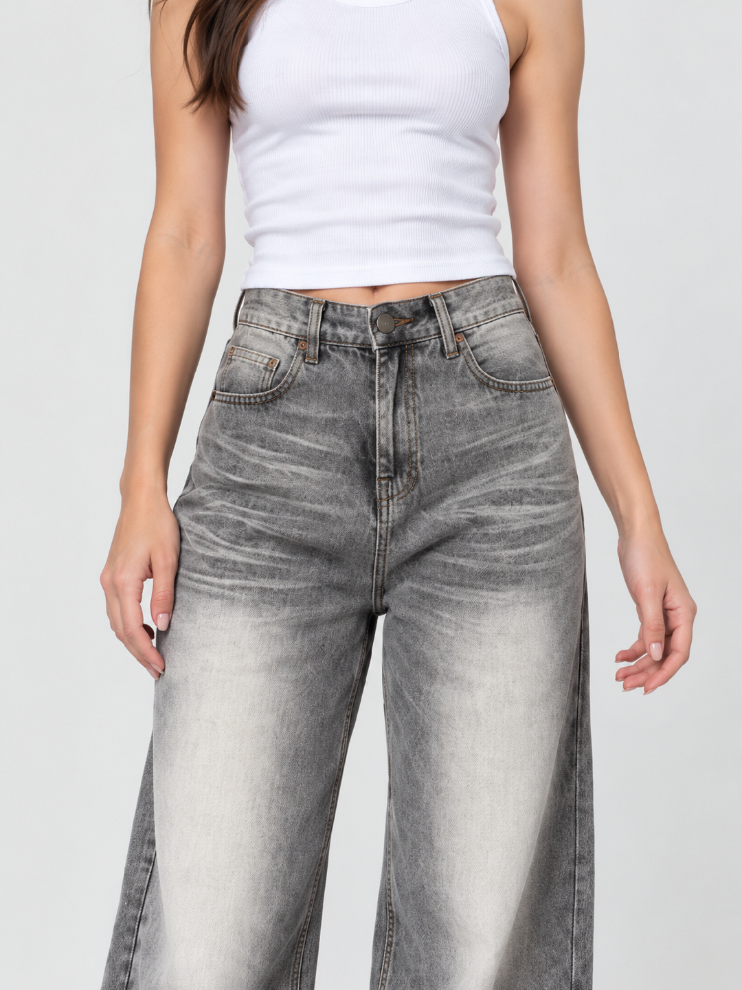 Grey Mid Rise Relaxed Jeans