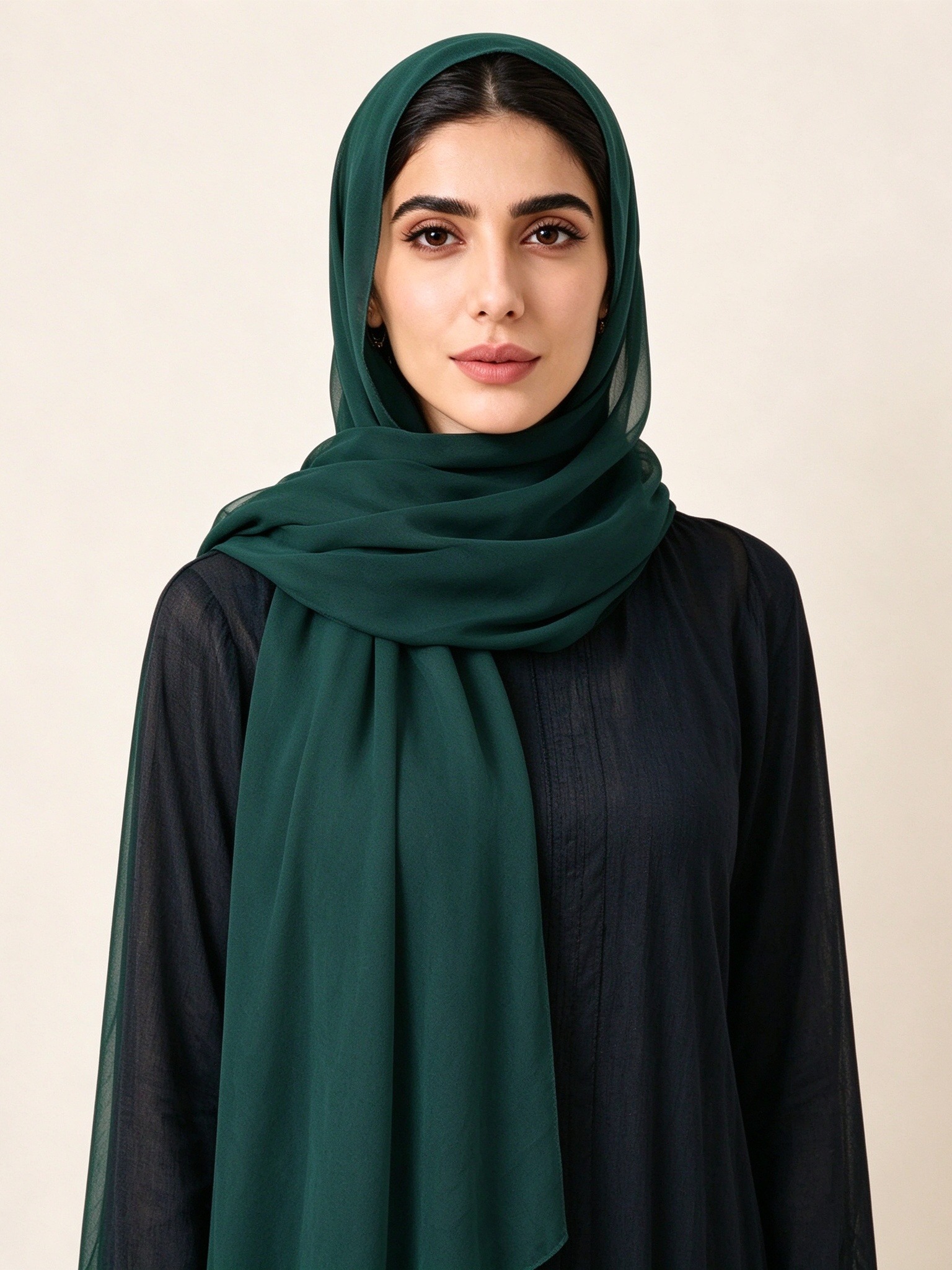 حجاب سادة بلون أخضر داكن
