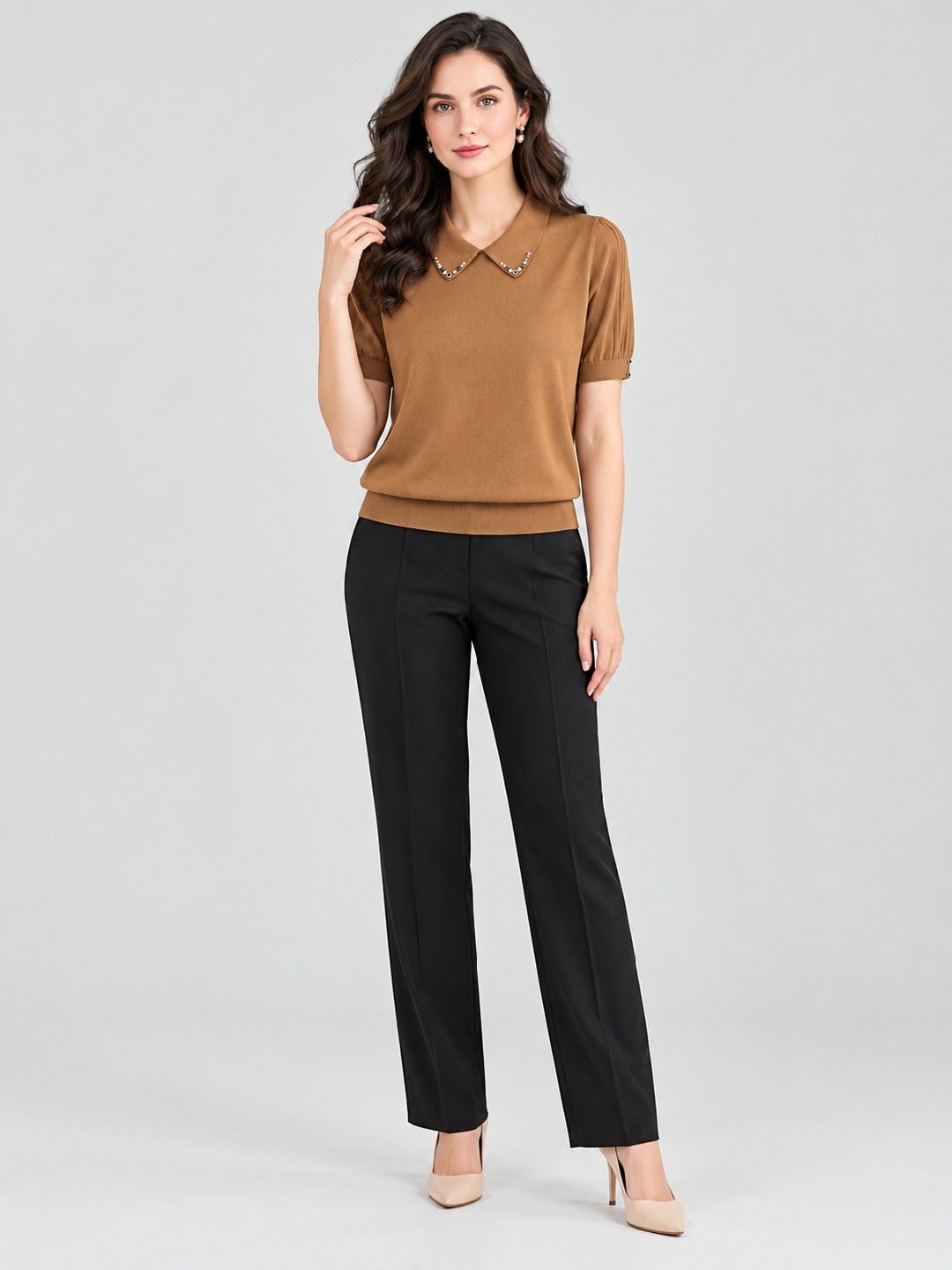 Brown Solid Collared Regular T-Shirt